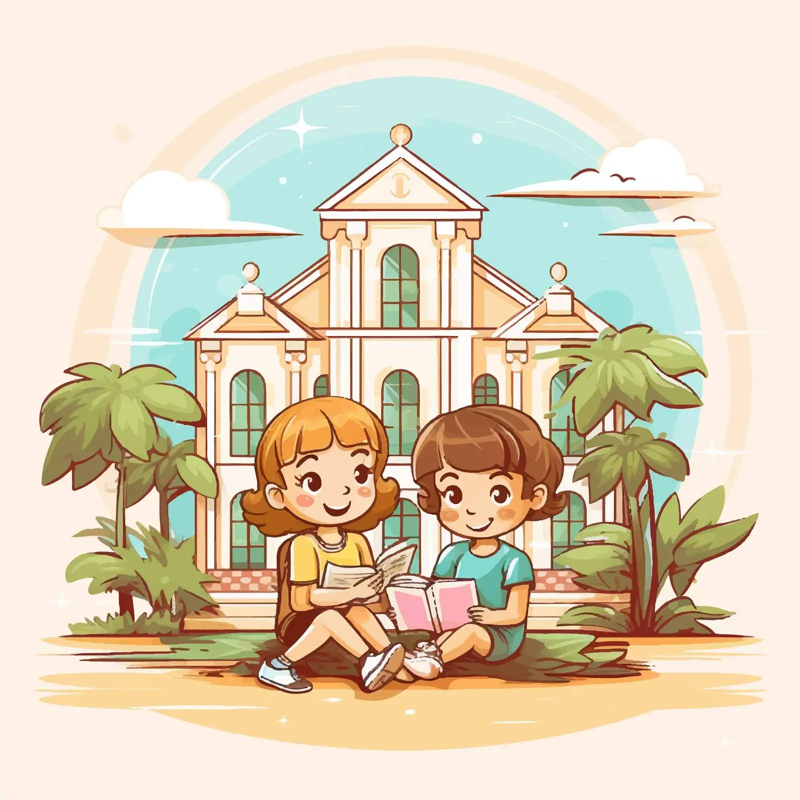 Girls Reading Books in Urban Setting — free download from Dotvec