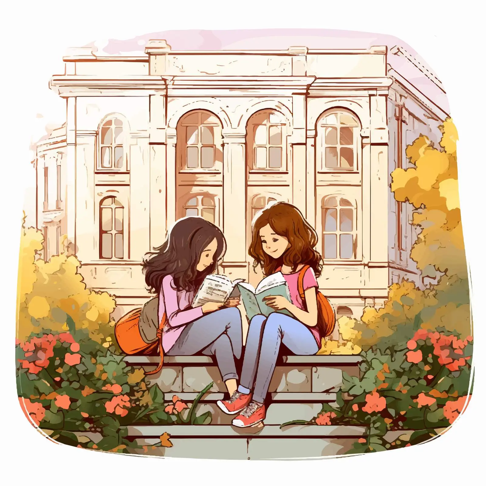 Girls Reading Books in Urban Setting — free download from Dotvec