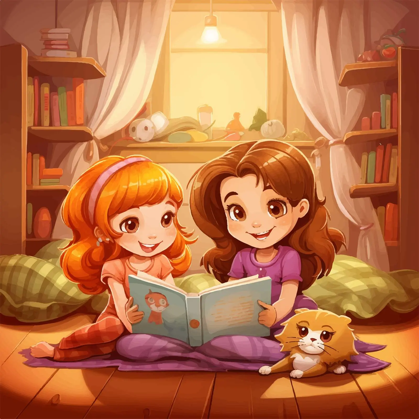 Girls Enjoying Reading Books in Cozy Room — free download from Dotvec
