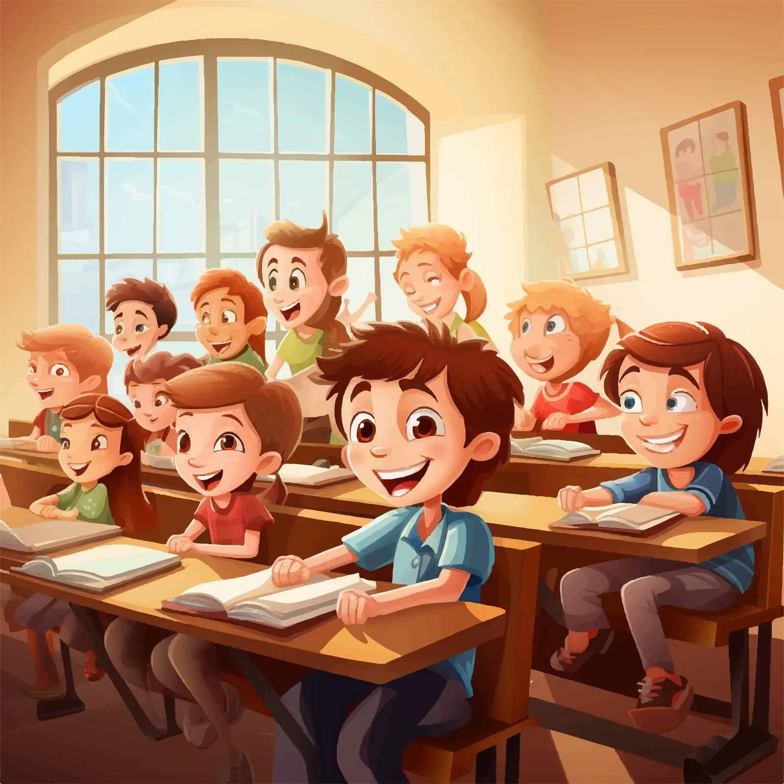 Happy Students in a Classroom Illustration – free school environment image from Dotvec