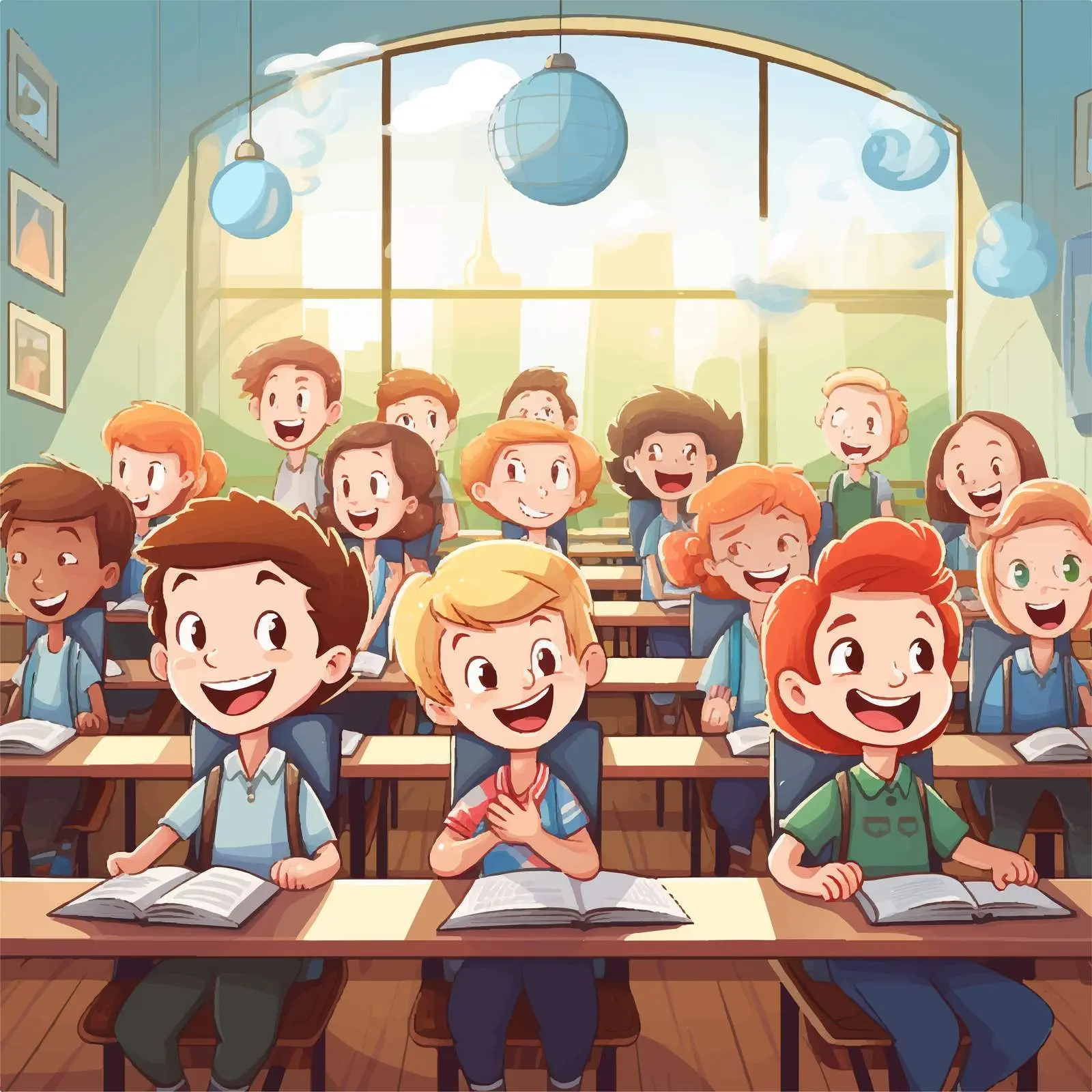 Happy Students in Classroom Illustration – free school environment image from Dotvec