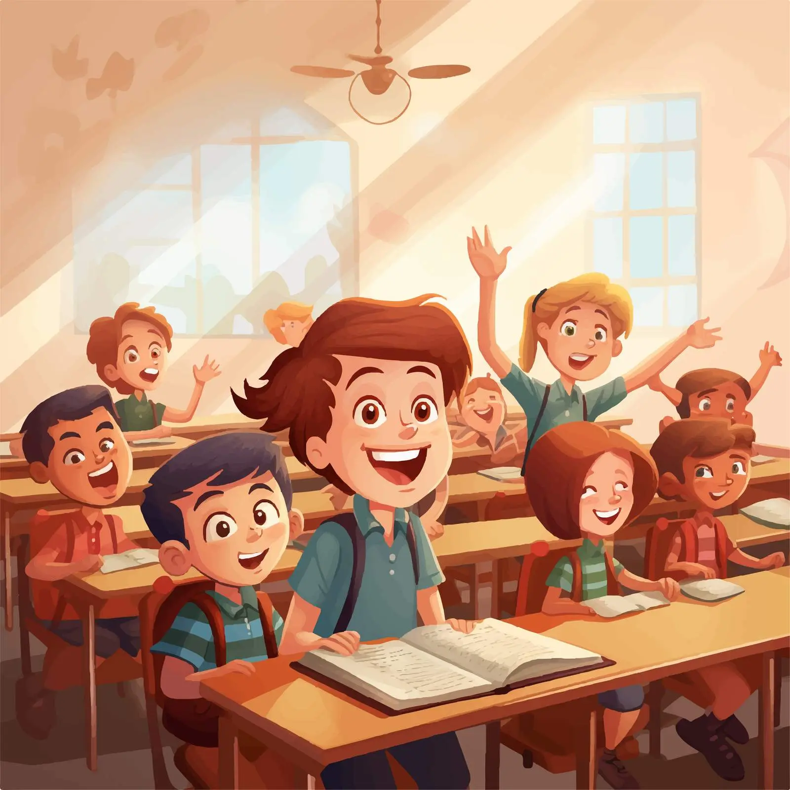 Happy Students in Classroom Illustration – free school environment image from Dotvec