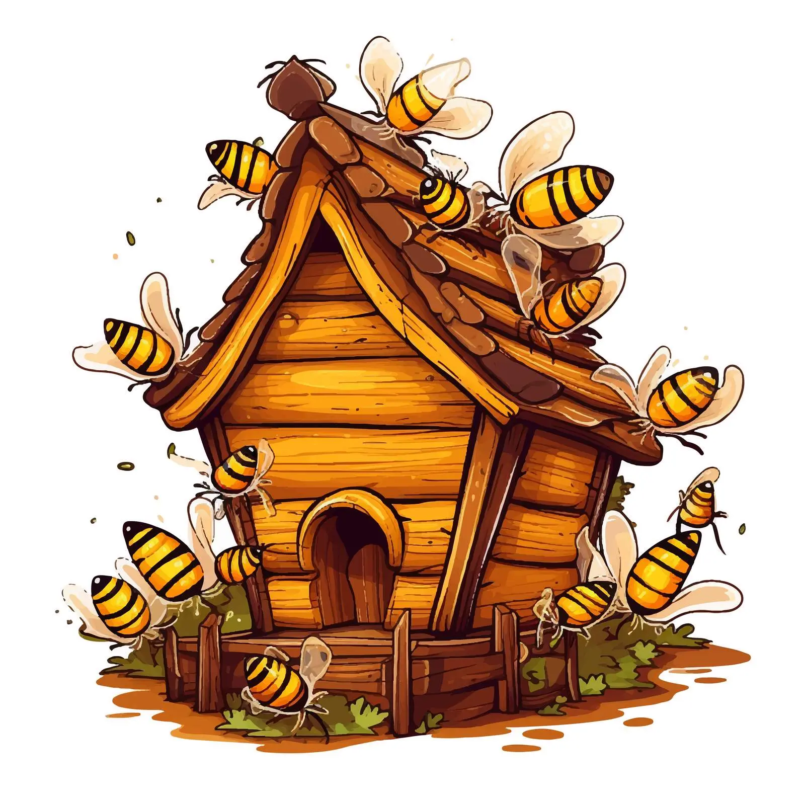 Honey Bees and Wooden House Vector Illustration — free download from Dotvec