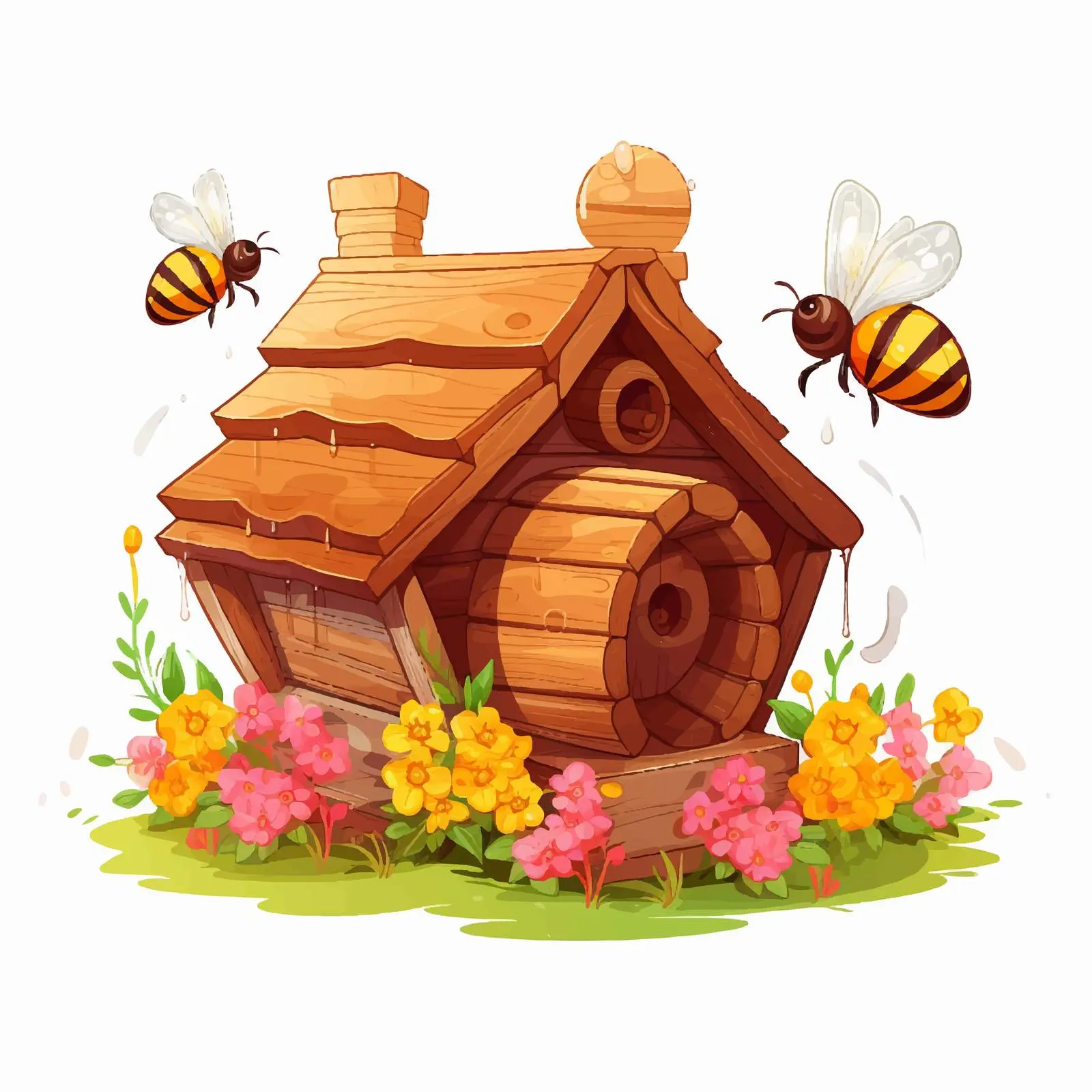 Honey Bees and Wooden House Vector Illustration — free download from Dotvec