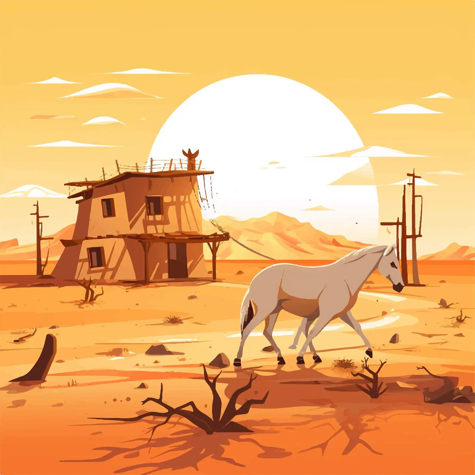 Houses and Horses in Desert Illustration — free download from Dotvec
