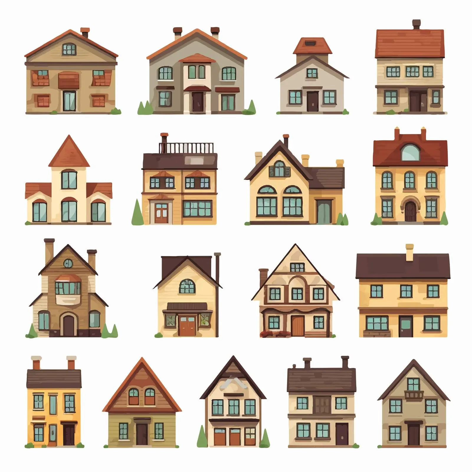 Stylized Vector Illustration of Houses and Buildings — free download from Dotvec