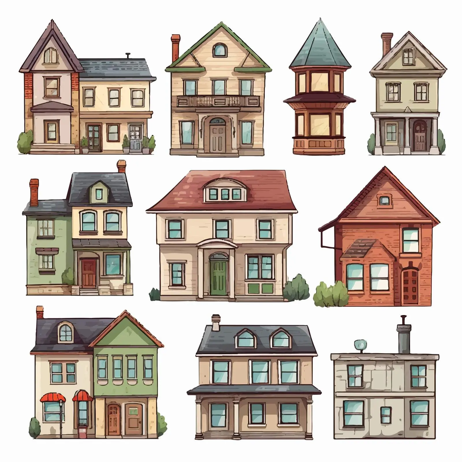 Colorful Vector Illustration of Houses and Buildings — free download from Dotvec