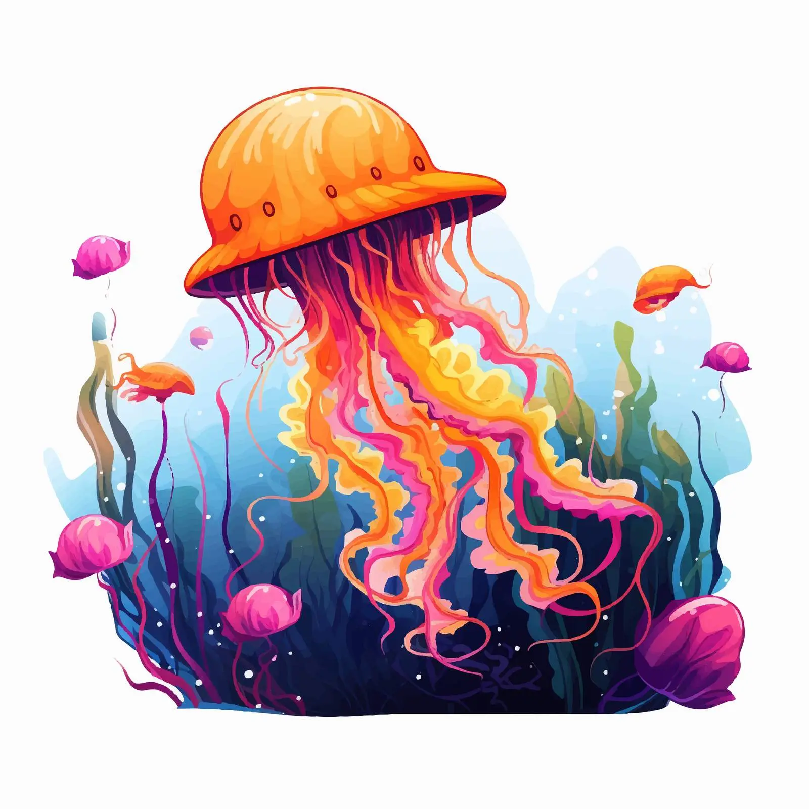 Cartoon Jellyfish Illustration Underwater Vector Art — free download from Dotvec