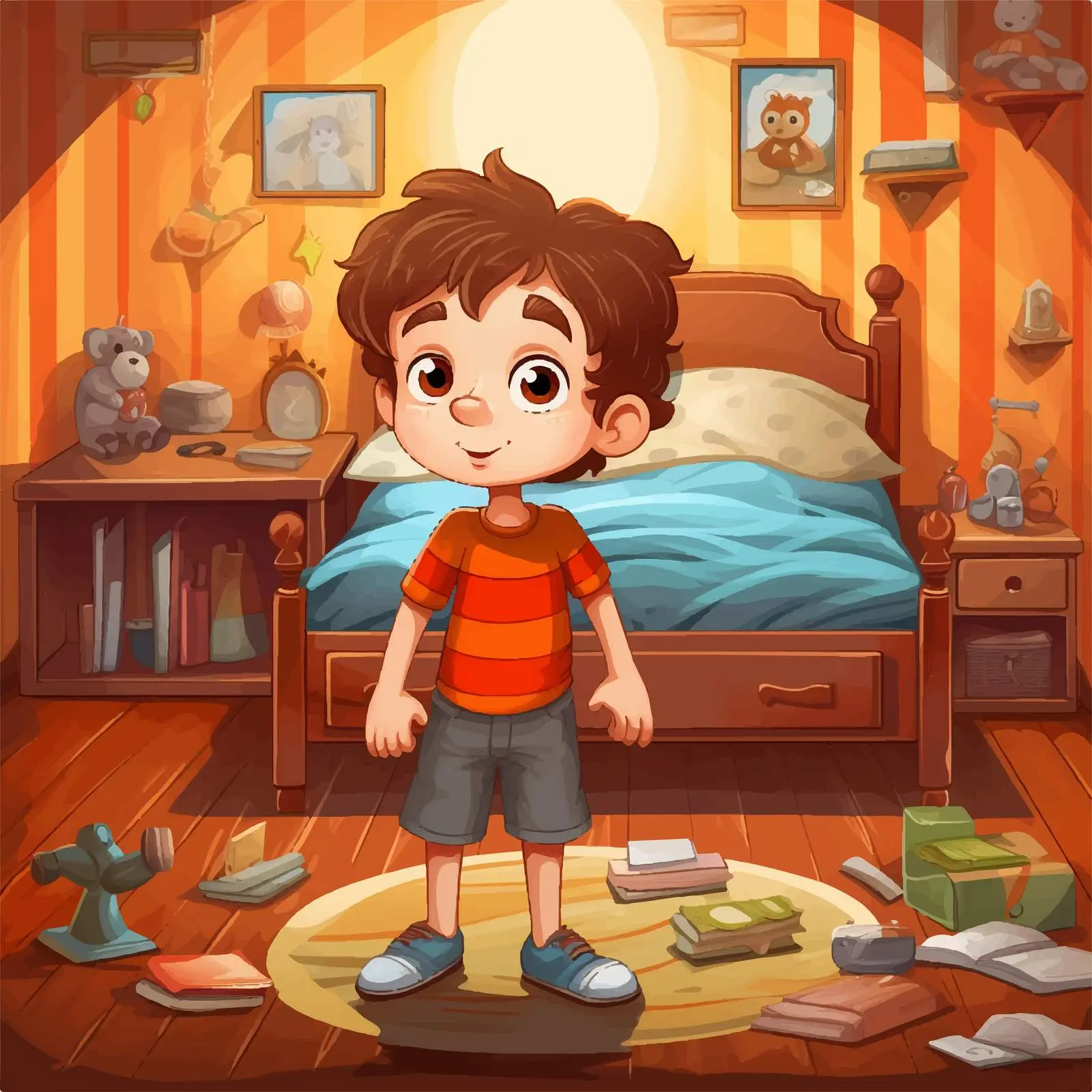 Cartoon Illustration of Kid in Room — free download from Dotvec