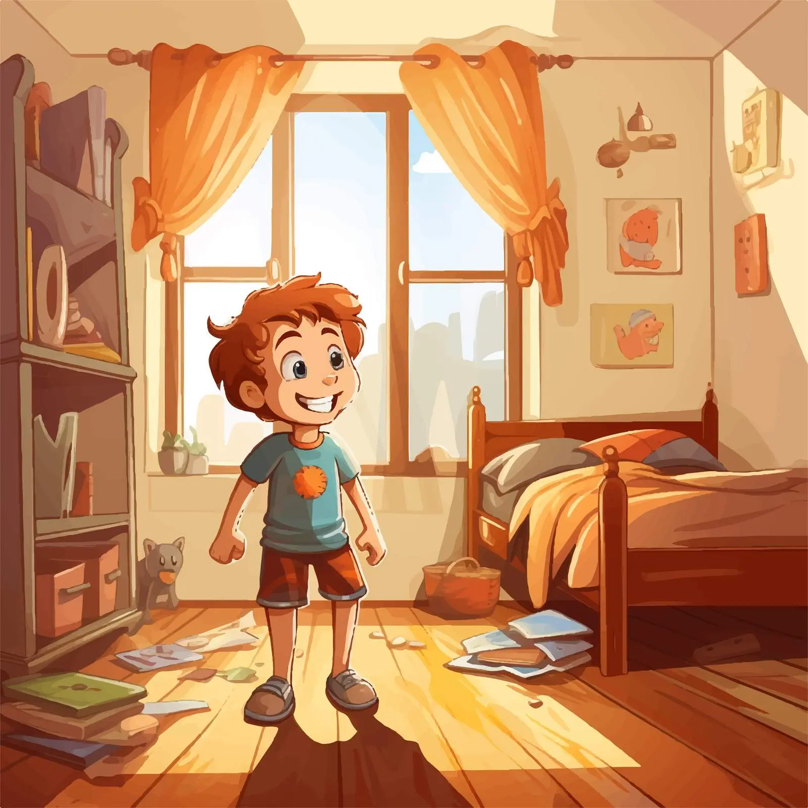 Cartoon Illustration of Kid in a Room — free download from Dotvec