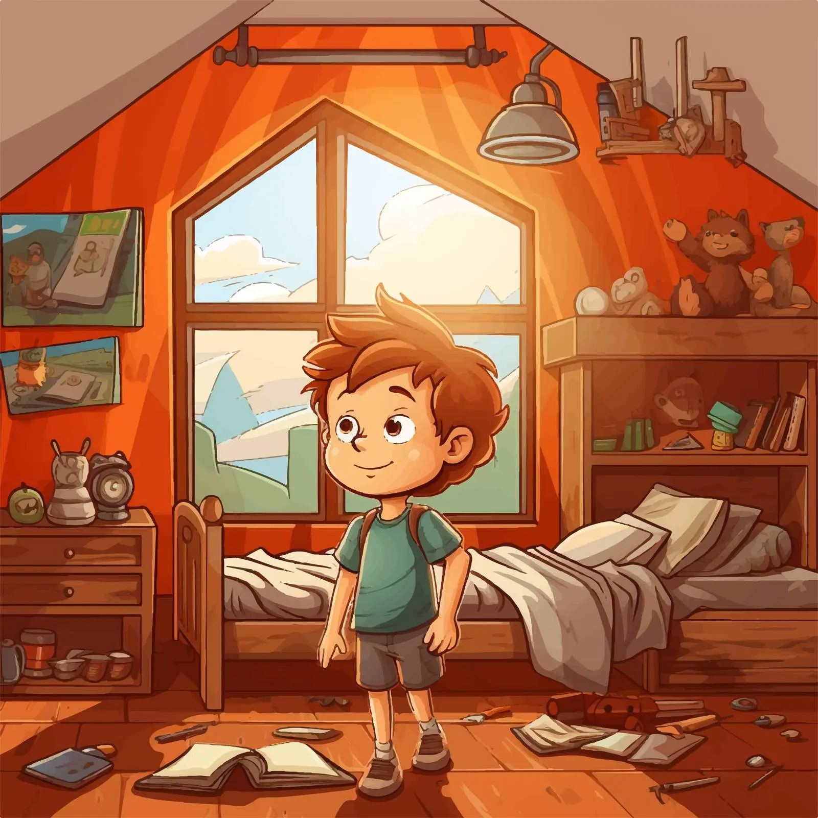 Cartoon Illustration of Kid in Room — free download from Dotvec