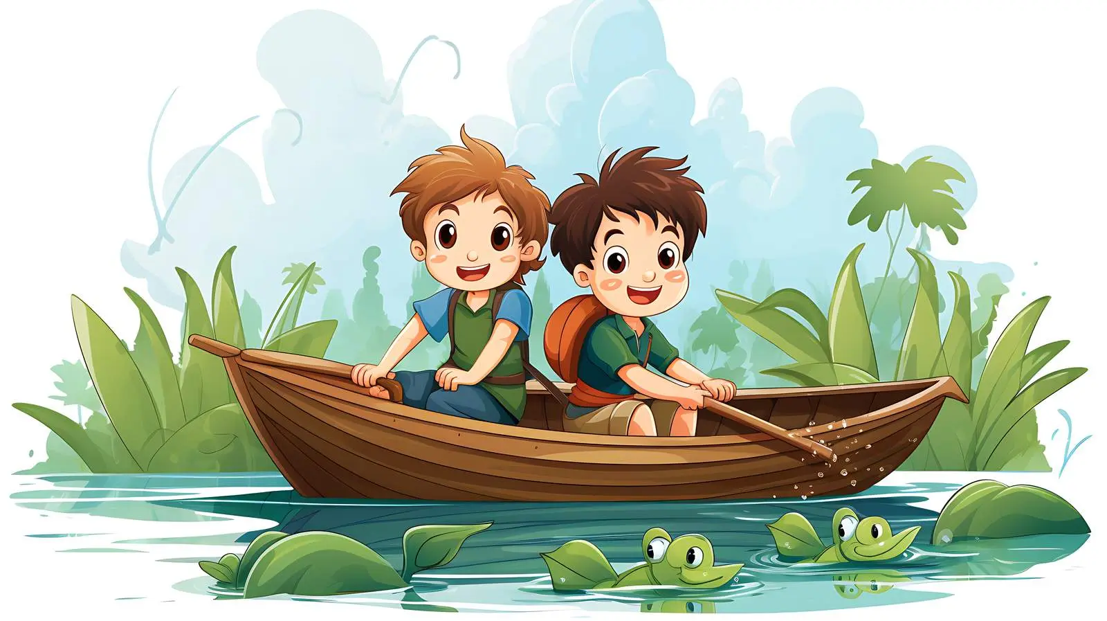 Children Wooden Boat Pond Illustration — free download from Dotvec