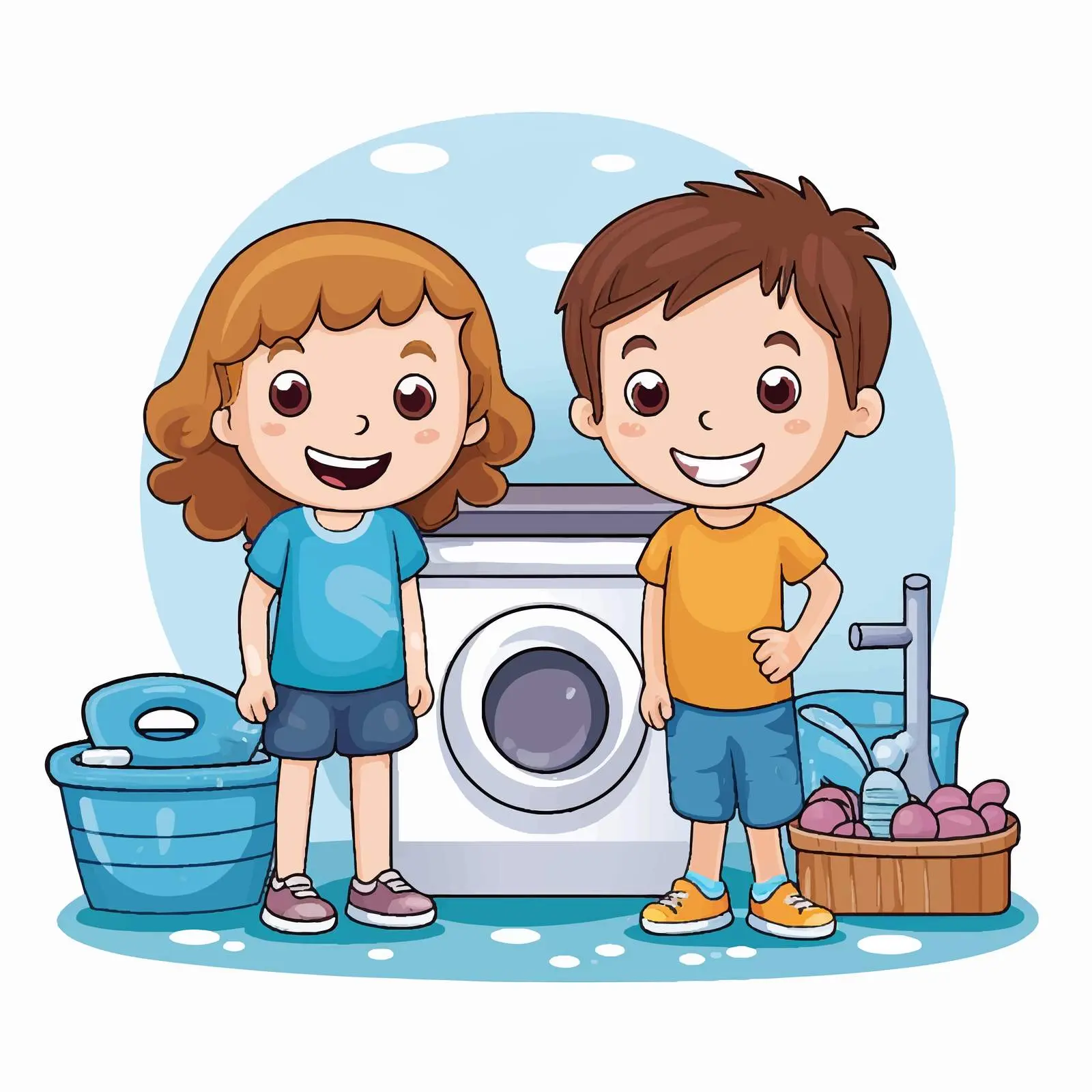 Kids Enjoying Bathroom Accessories Illustration — free download from Dotvec