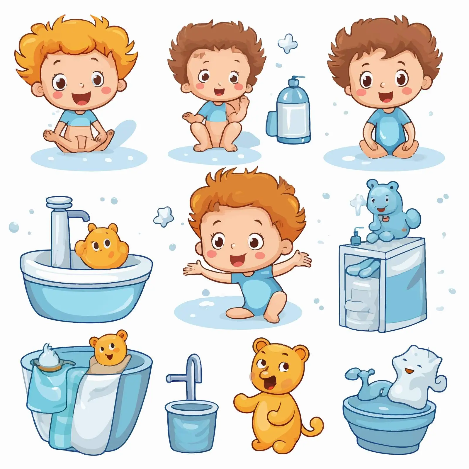 Kids Playing with Bathroom Accessories Illustration — free download from Dotvec