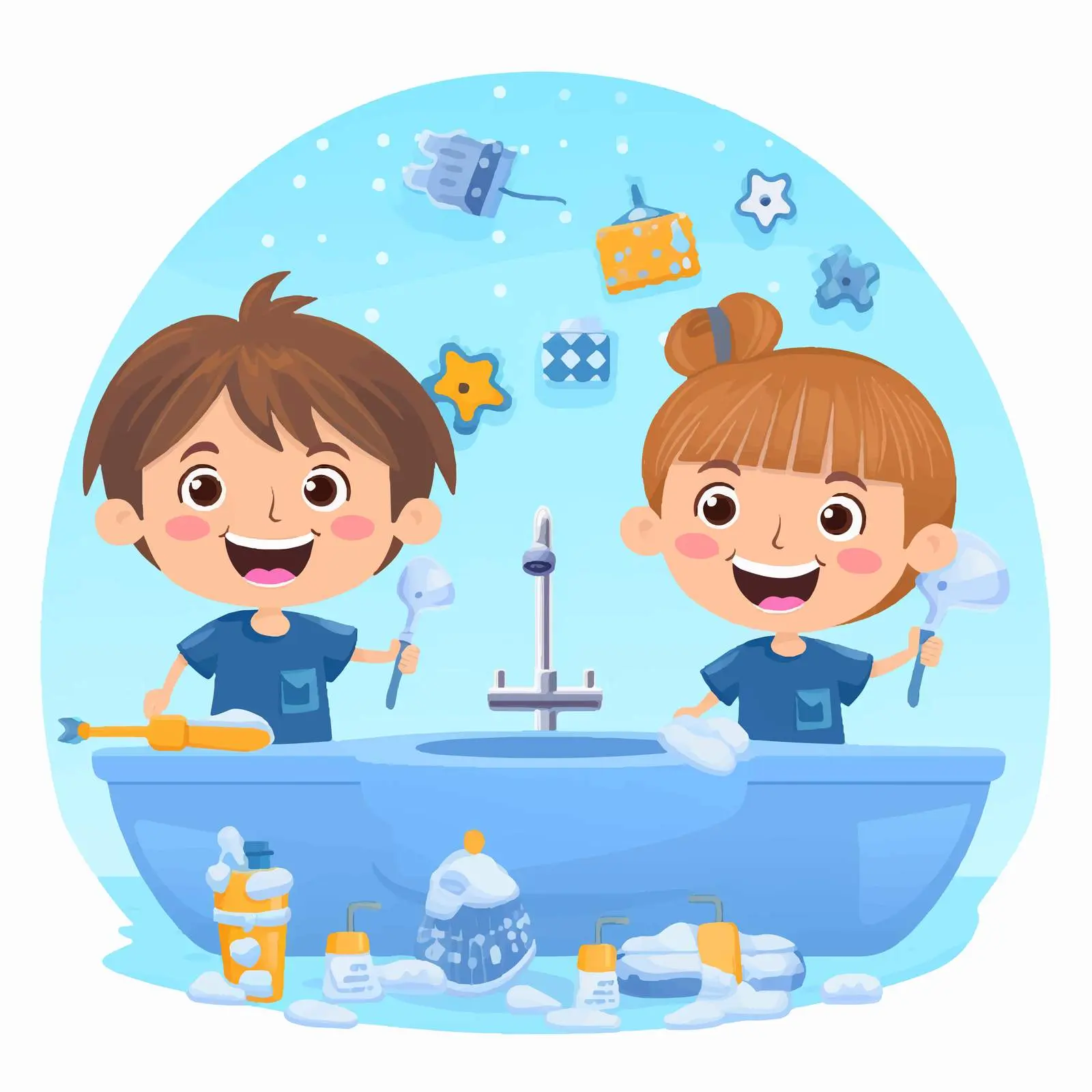 Kids with Bathroom Accessories Vector Illustration — free download from Dotvec