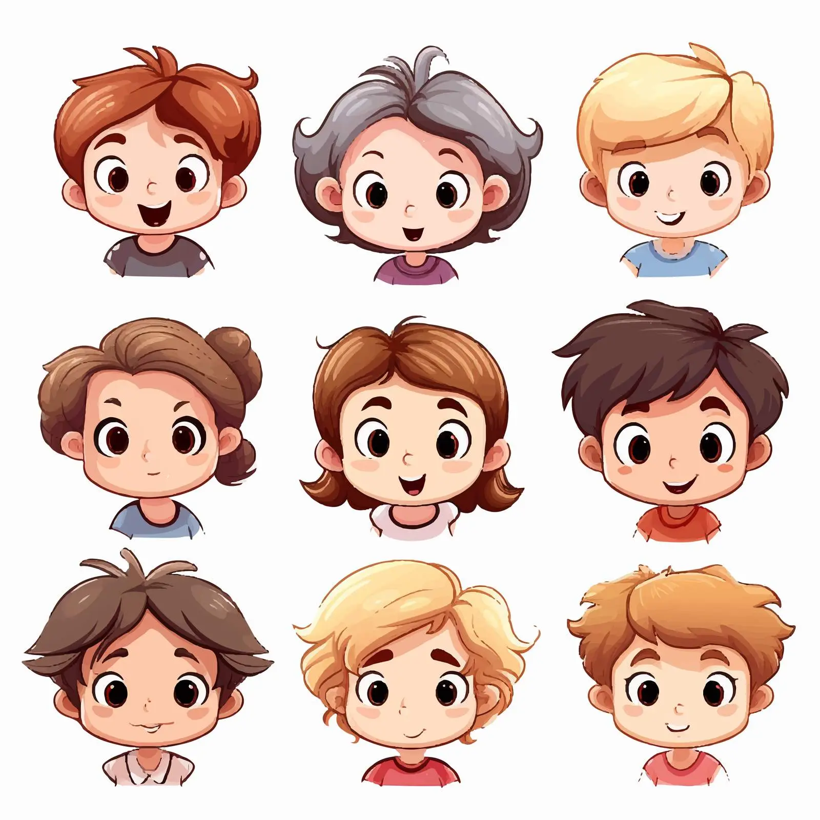 Kids Faces Illustrations on White Background — free download from Dotvec
