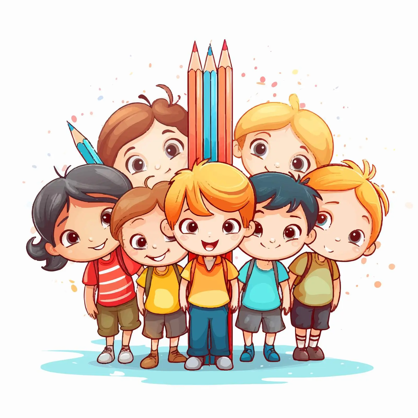 Kids Holding Pencils Cartoon Vector Illustration — free download from Dotvec