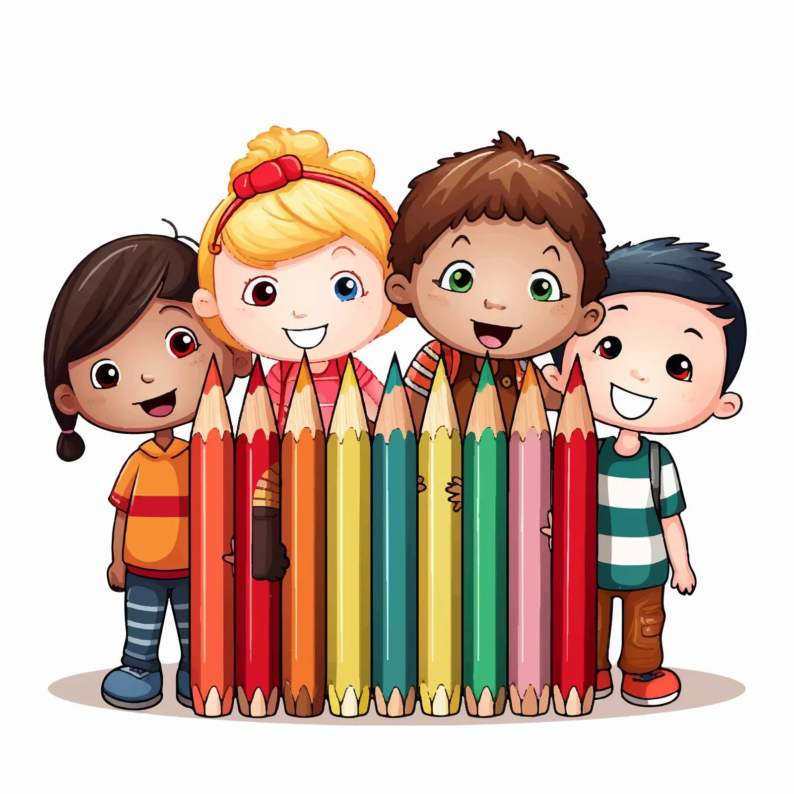 Kids Holding Pencils Cartoon Vector Illustration — free download from Dotvec