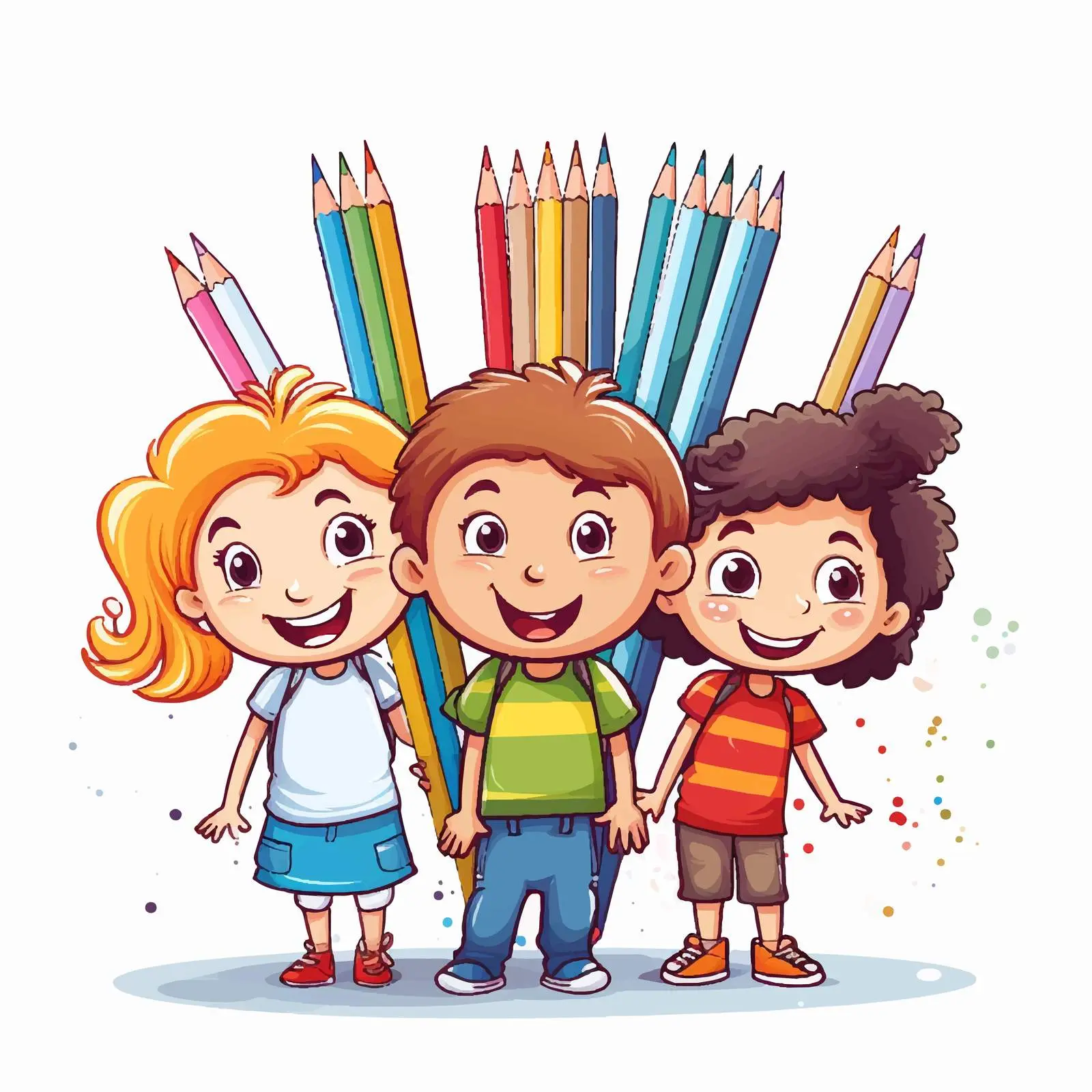 Kids Holding Pencils Cartoon Vector Illustration – free group activity image from Dotvec