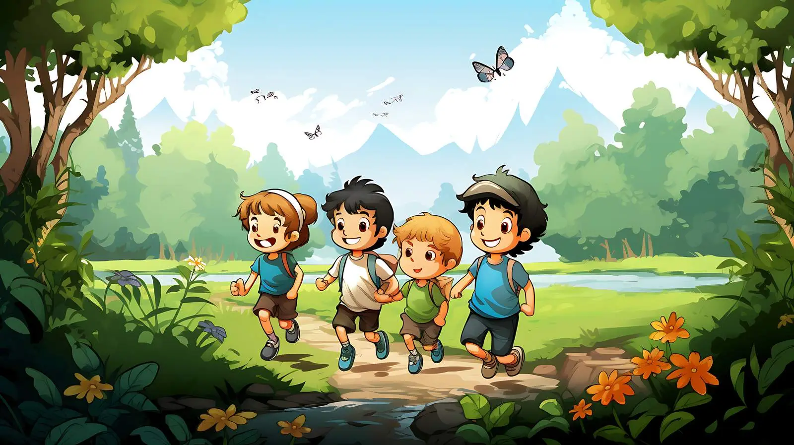 Children Enjoying Beautiful Nature Scene — free download from Dotvec