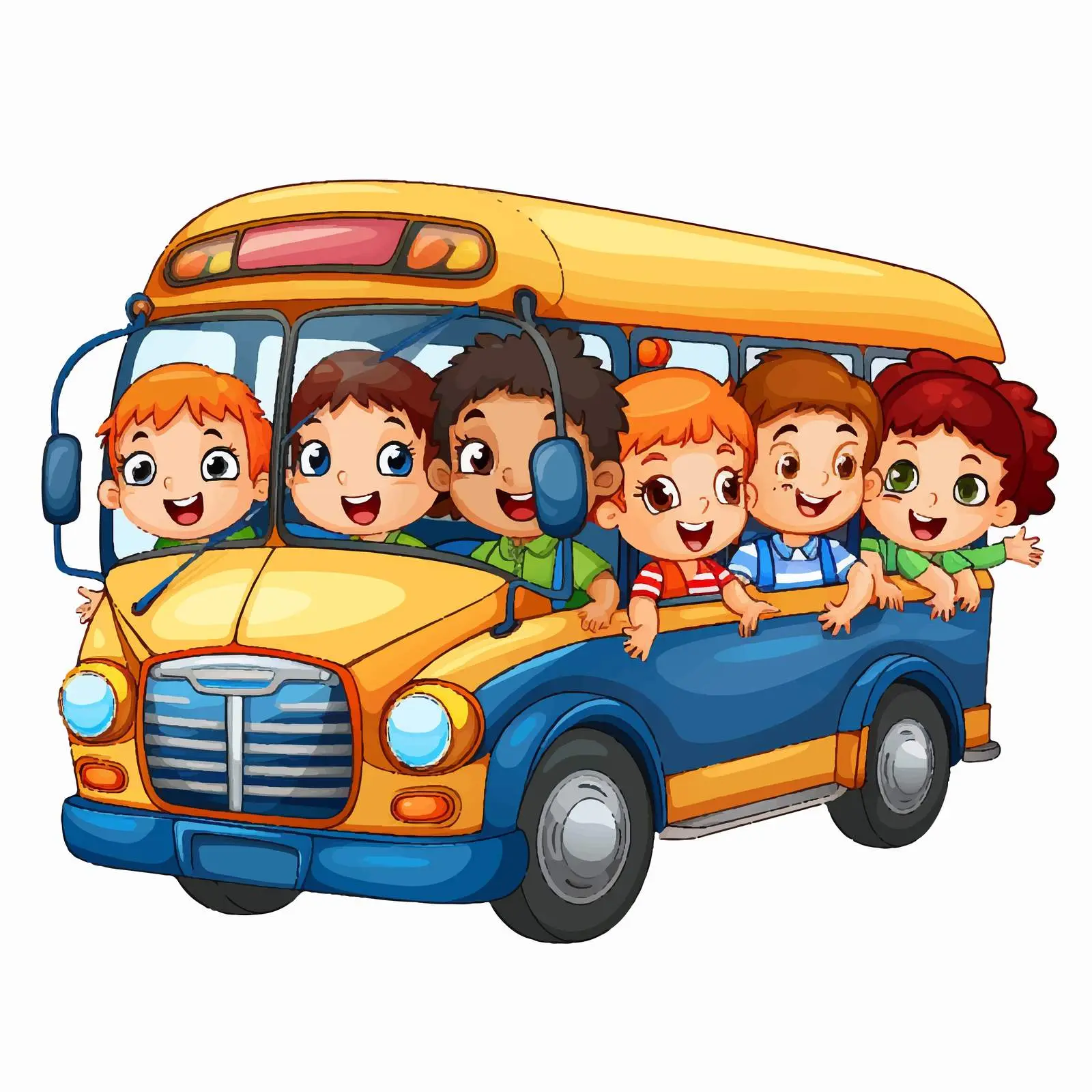 Kids Riding a Bus Vector Illustration — free download from Dotvec