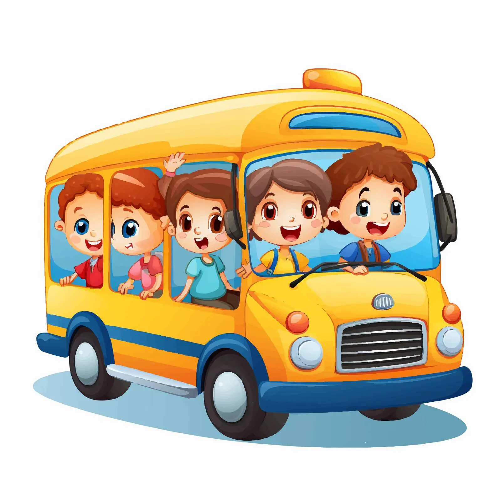 Kids in a Bus Illustration on White Background — free download from Dotvec