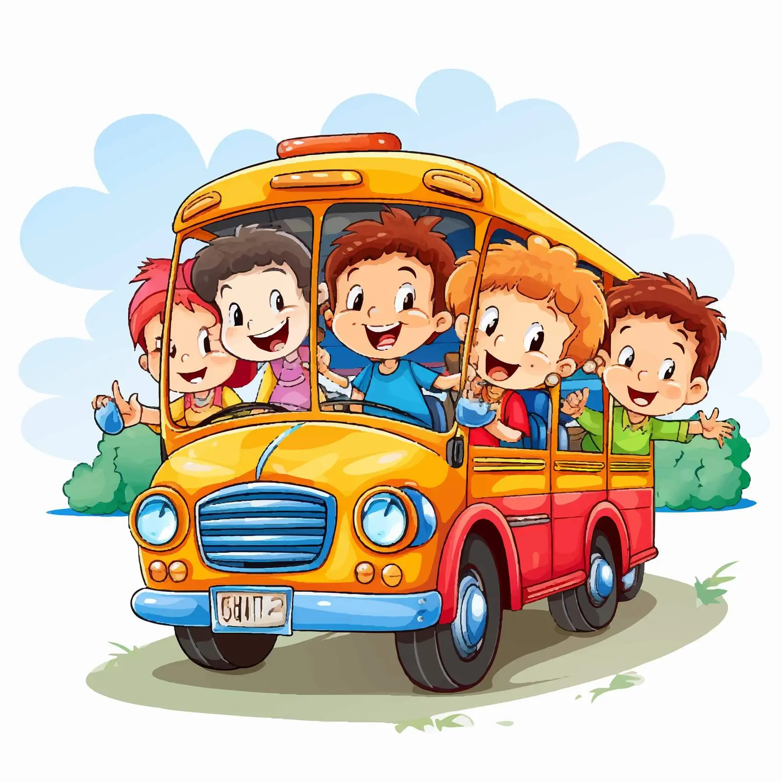Kids Riding a Bus Illustration Vector — free download from Dotvec