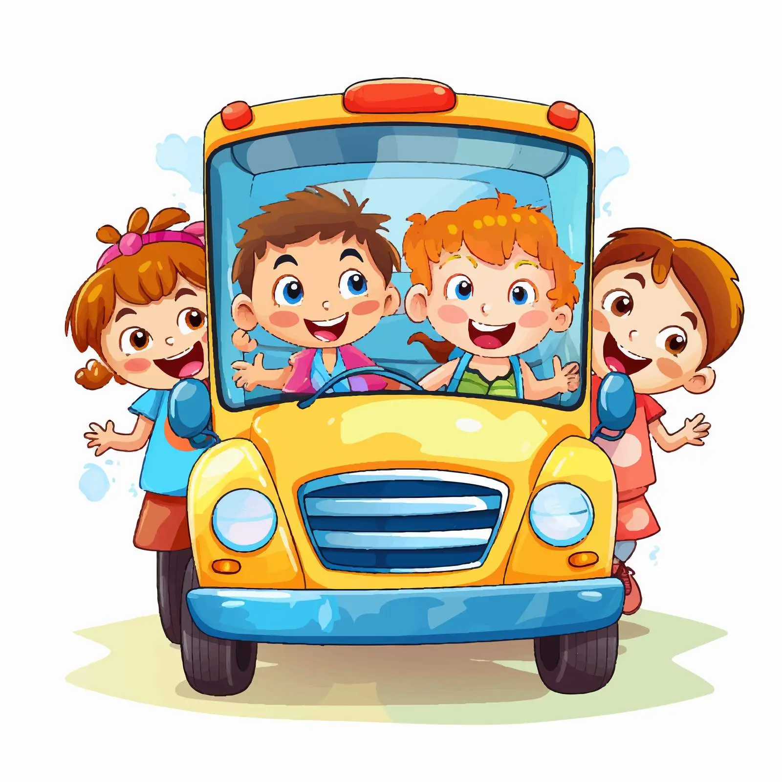 Kids Riding a Bus Illustration on White Background — free download from Dotvec
