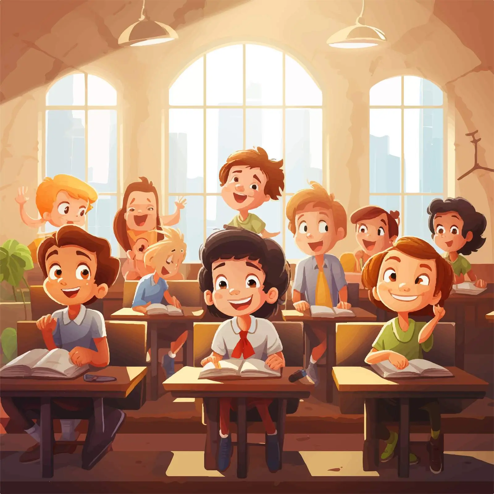 Kids Learning in Classroom Vector Illustration — free download from Dotvec