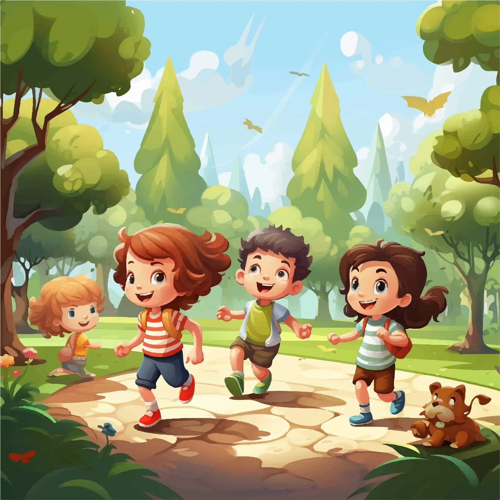 Kids Playing in the Park Vector Illustration — free download from Dotvec