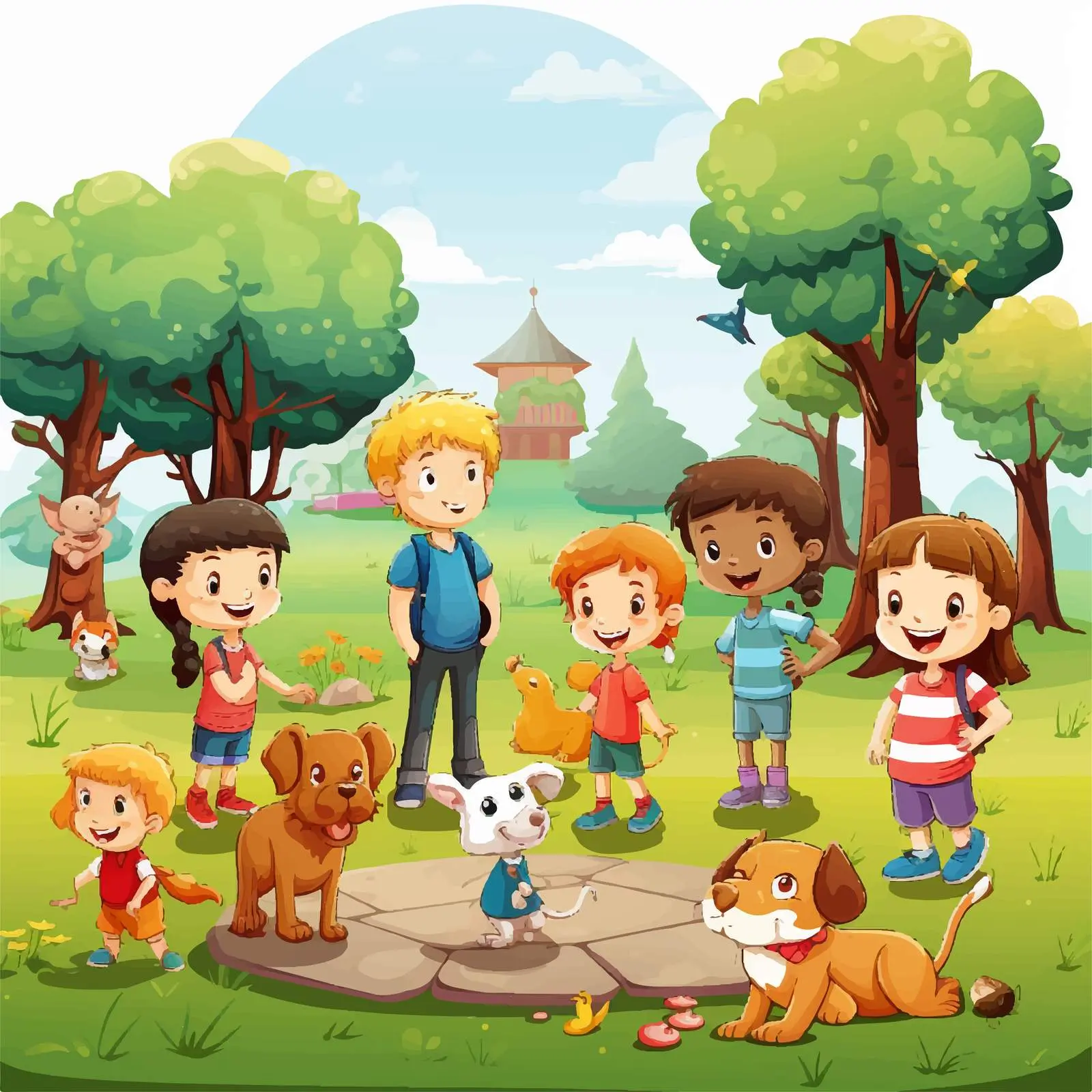 Children Playing in the Park Vector Illustration — free download from Dotvec