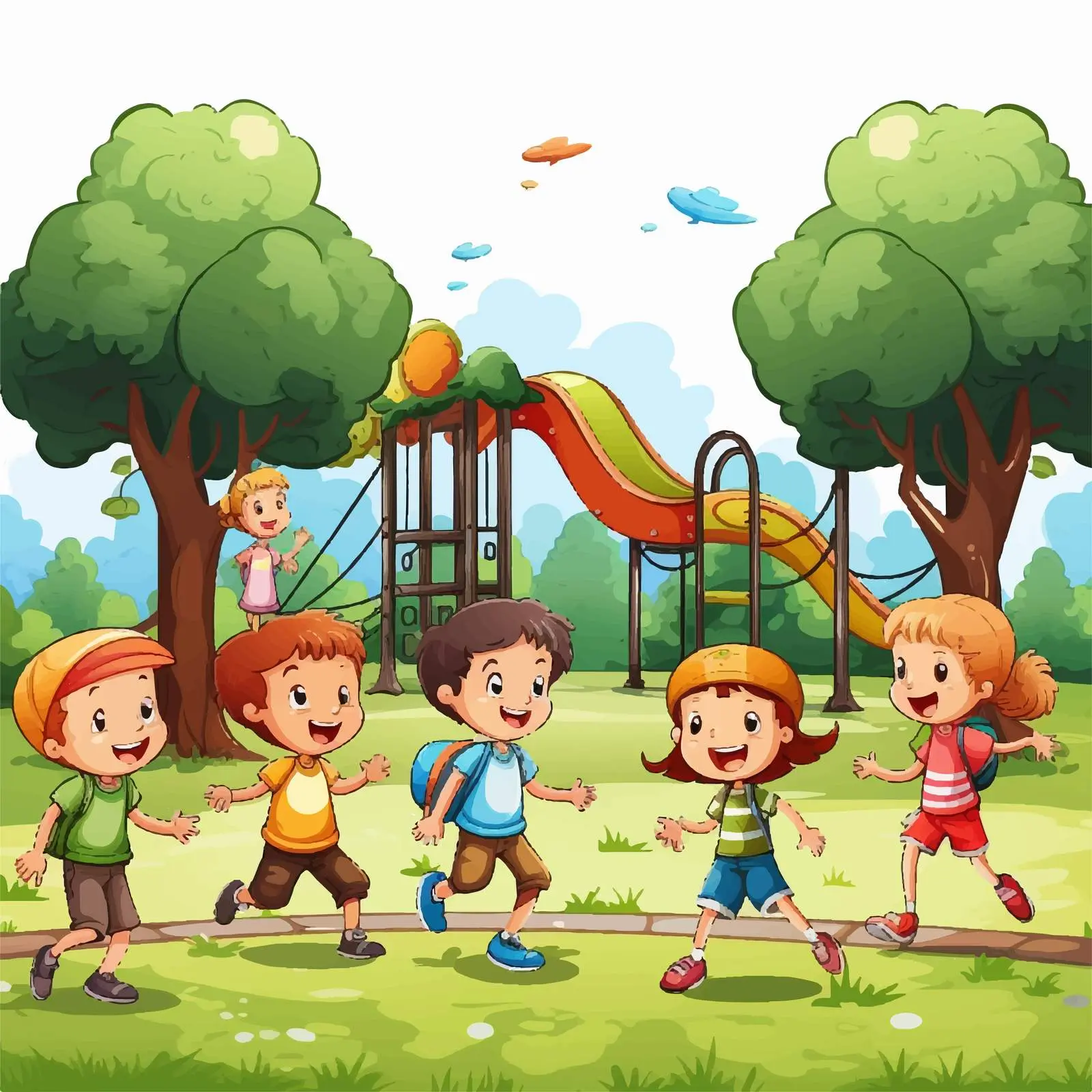 Kids Playing in Park Vector Illustration — free download from Dotvec