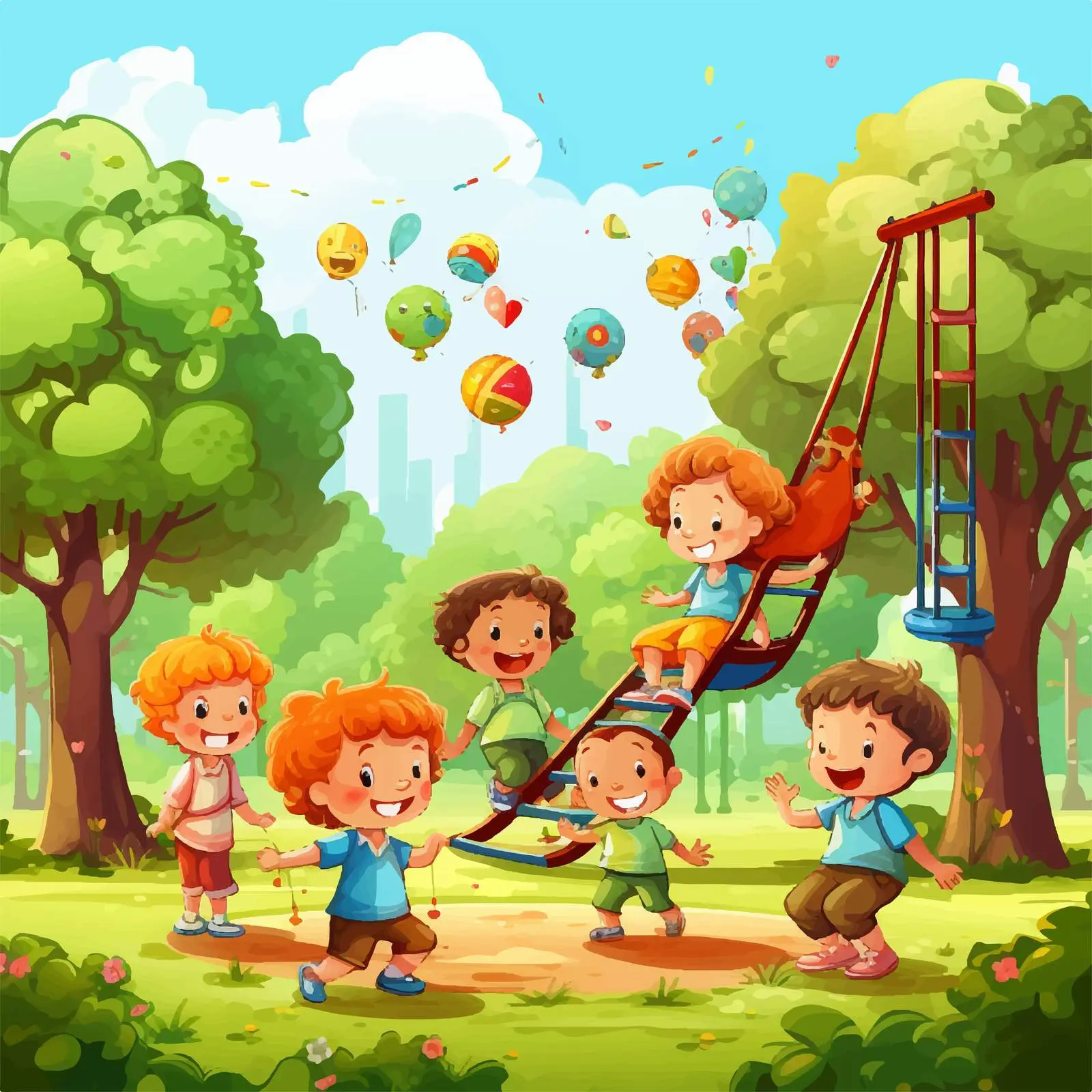 Cartoon Kids Playing in Park Vector Illustration — free download from Dotvec