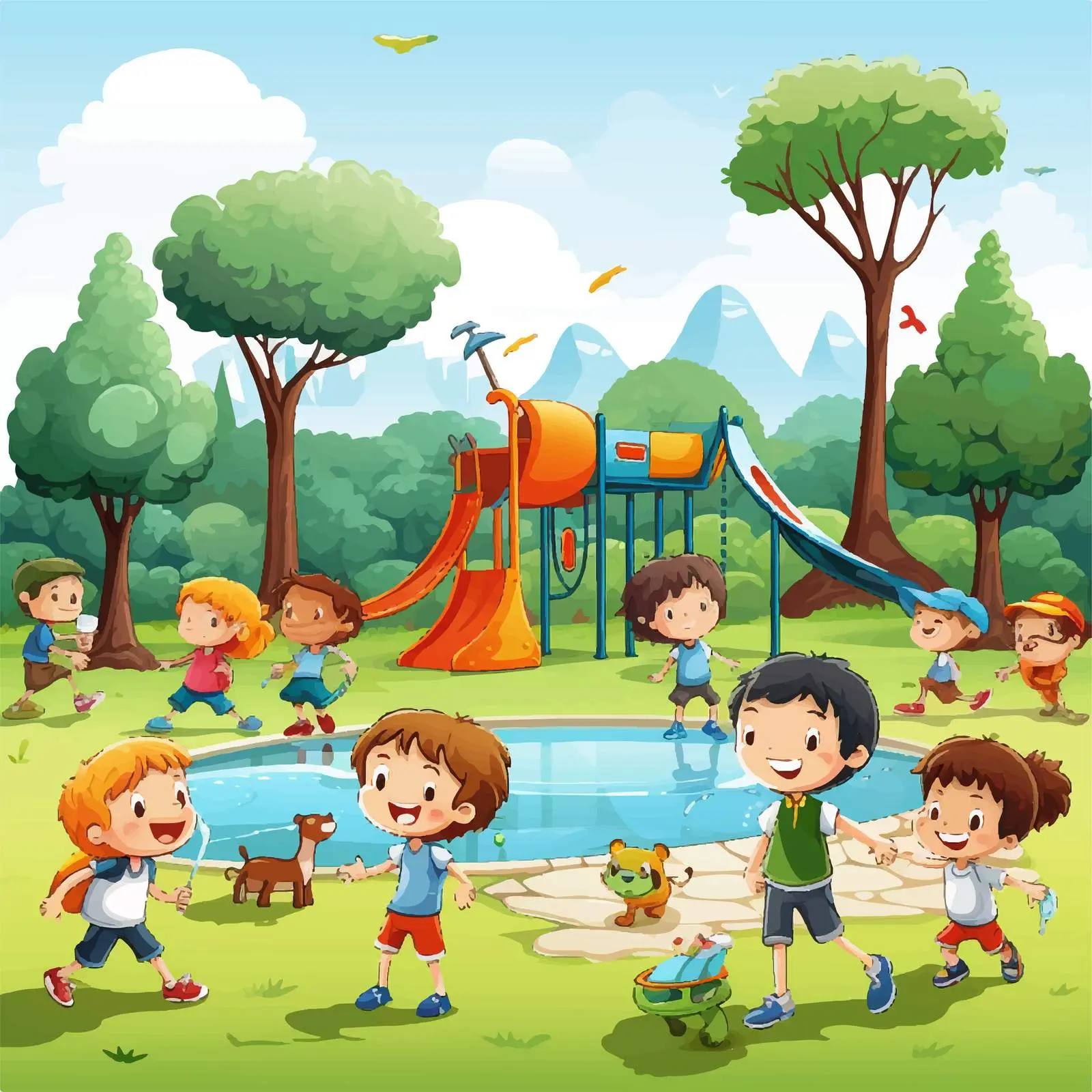 Kids Playing in Park - Vector Illustration — free download from Dotvec