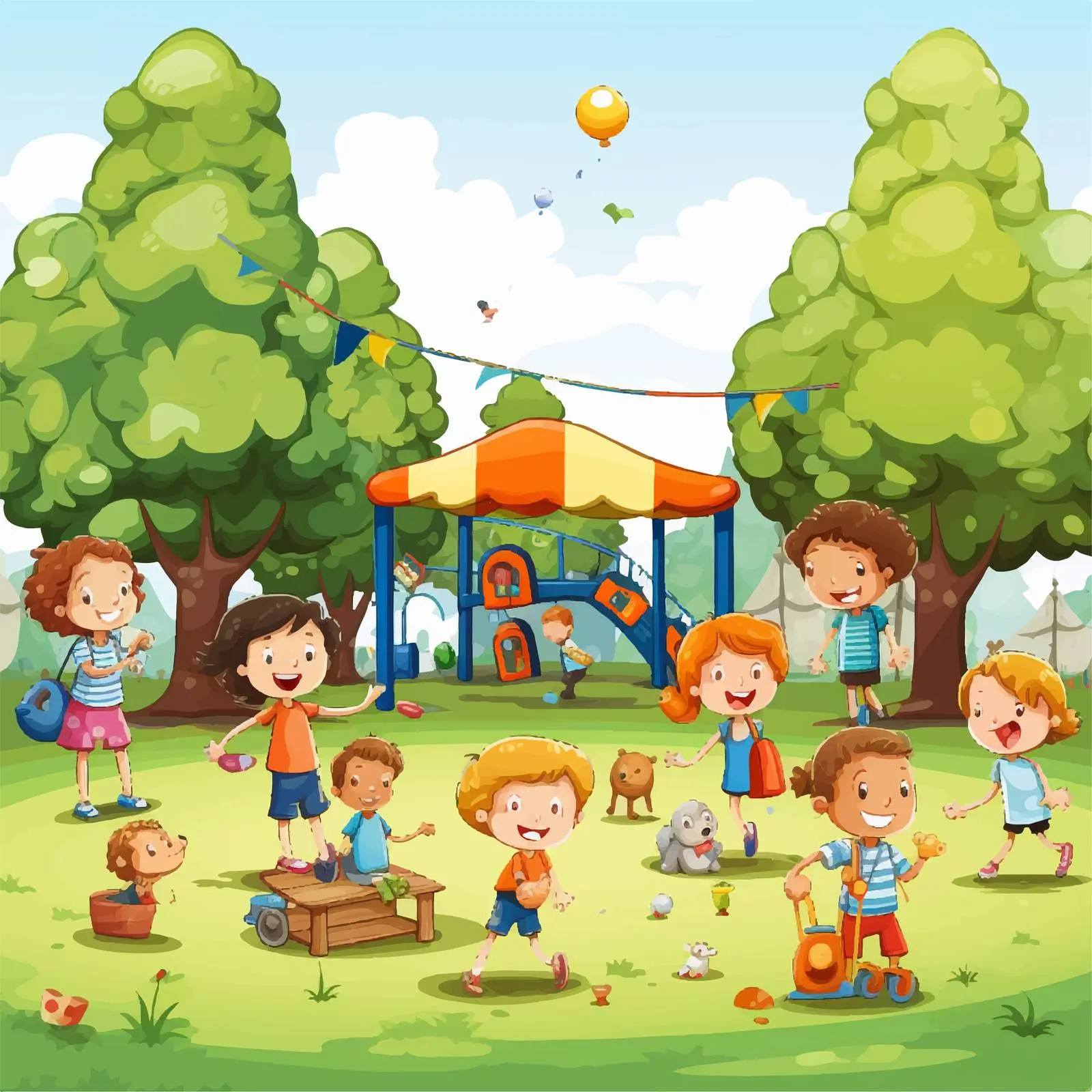Kids Playing at a Park Vector Illustration — free download from Dotvec