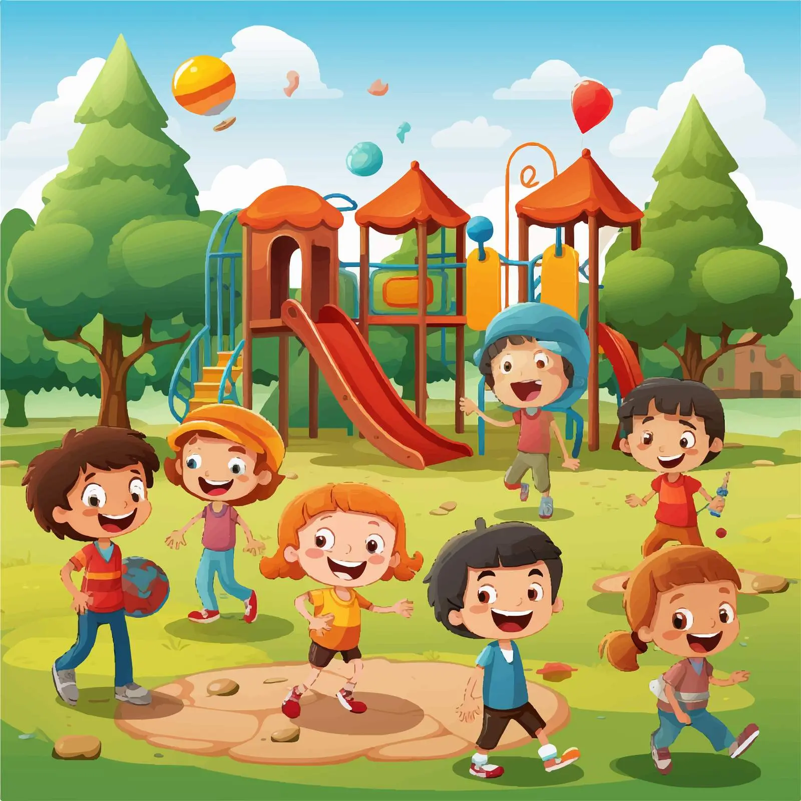 Kids Playing in Park Cartoon Vector Illustration — free download from Dotvec