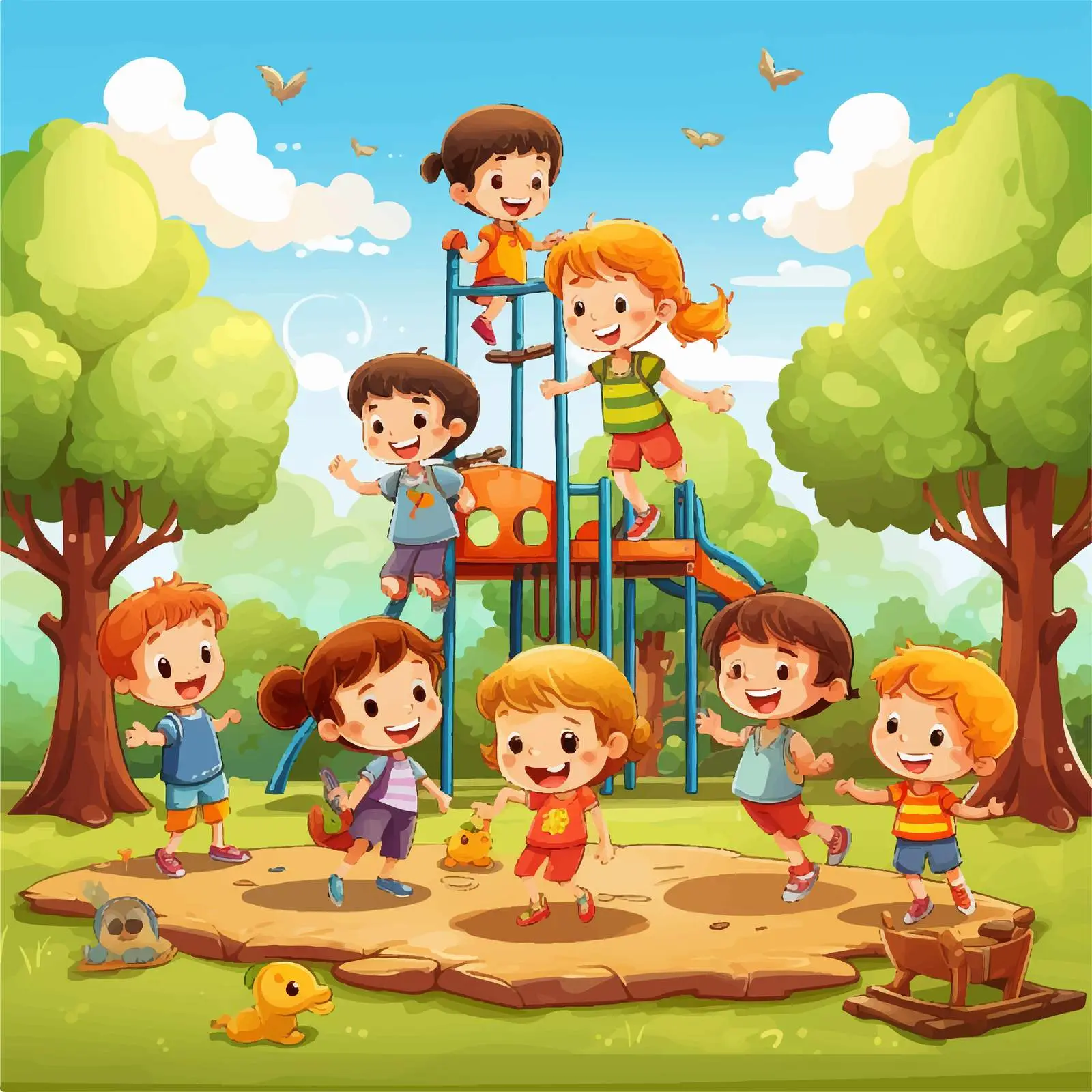 Kids Playing in a Park Vector Illustration — free download from Dotvec