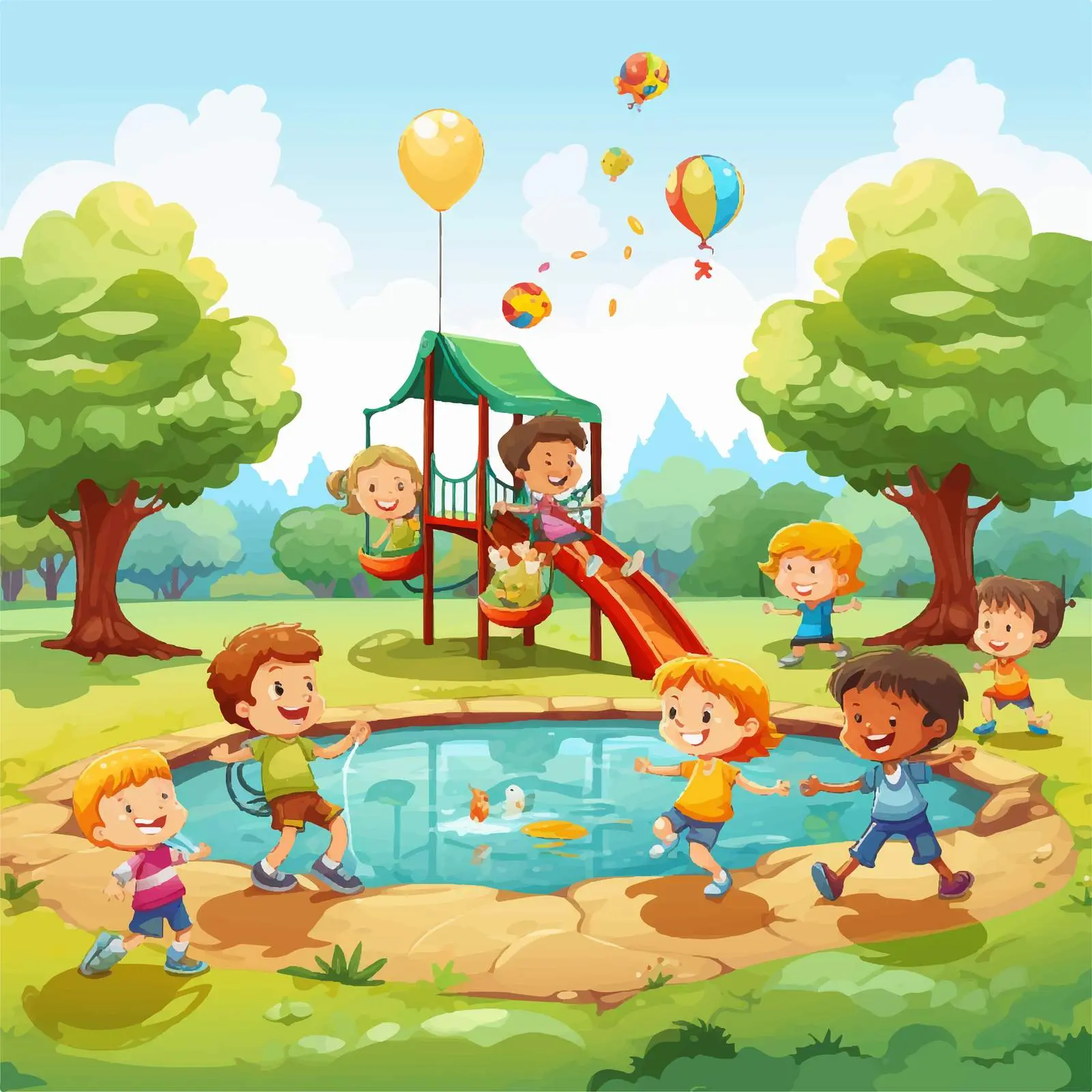 Kids Playing at the Park Vector Illustration — free download from Dotvec