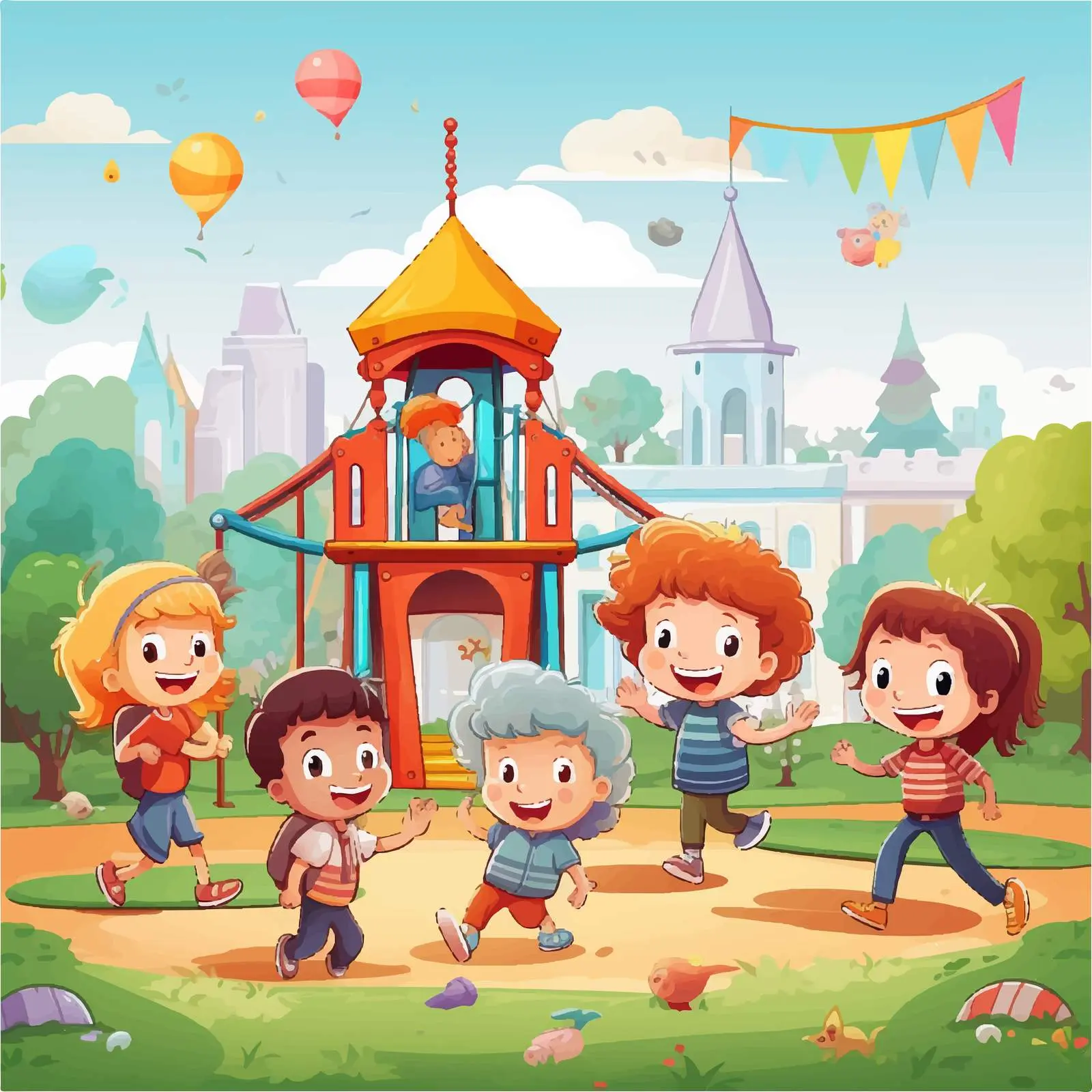 Kids Playing in the Park Vector Illustration – free skip image from Dotvec