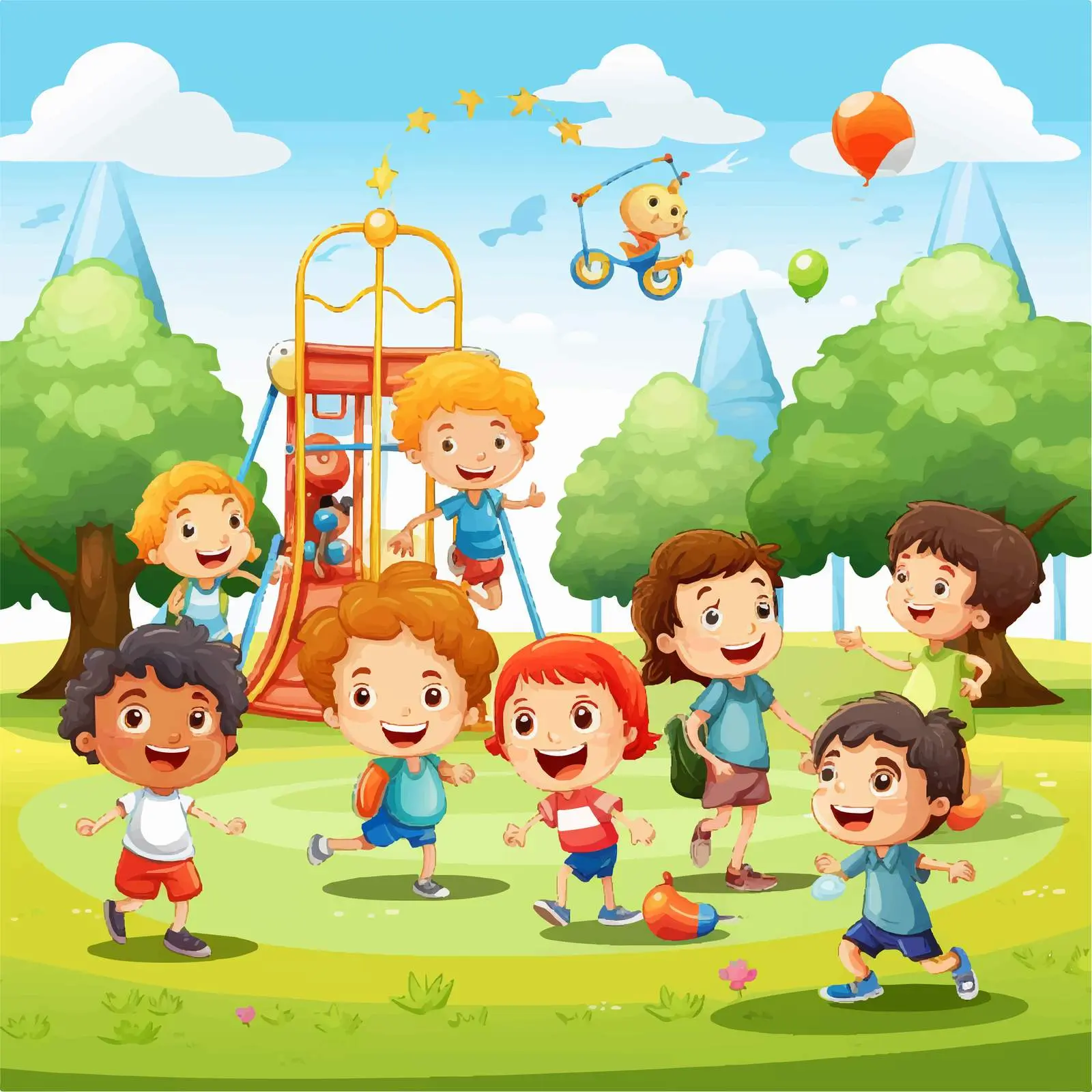Kids Playing at the Park Vector Illustration — free download from Dotvec
