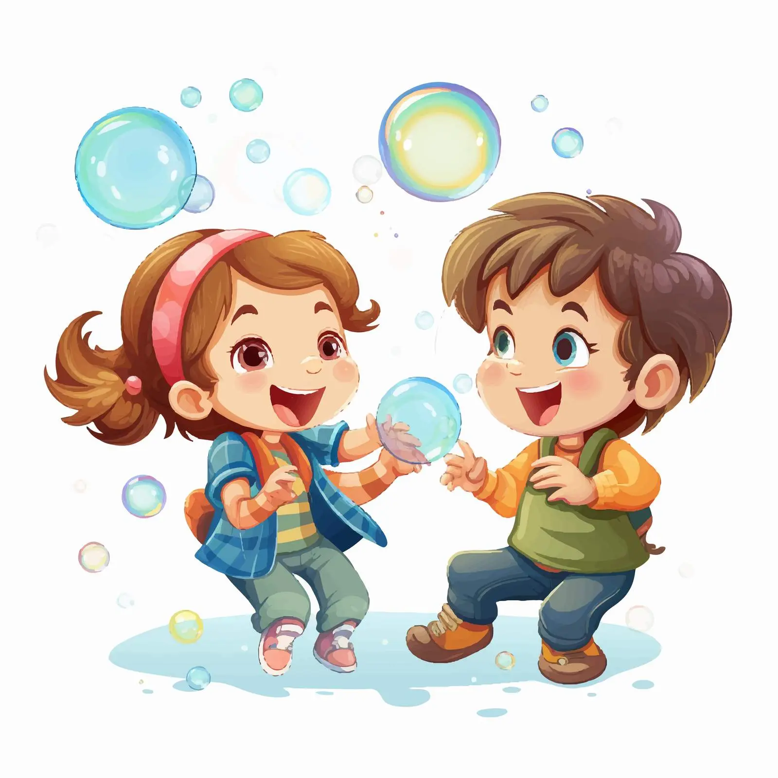 Kids Playing and Blowing Bubbles Illustration — free download from Dotvec