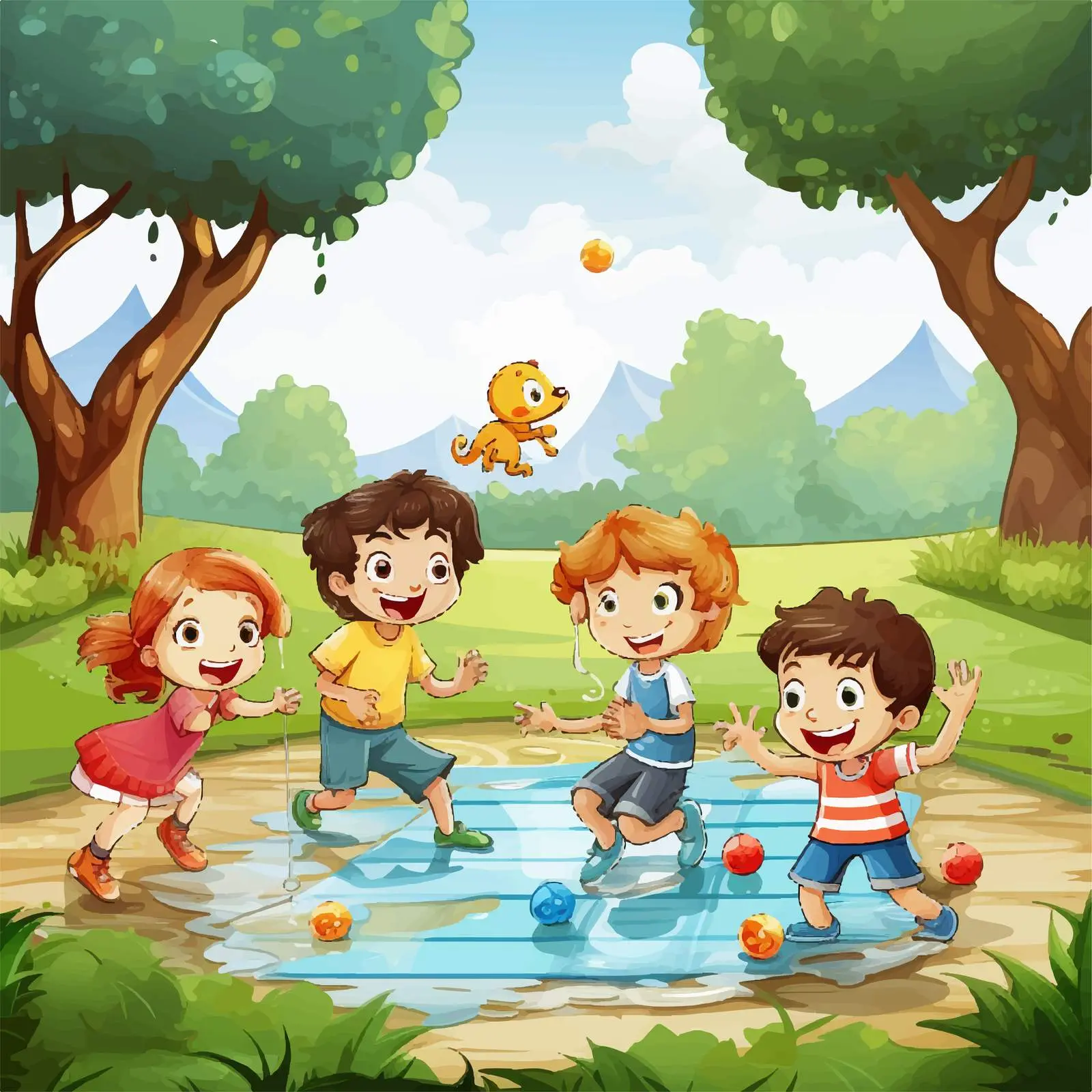 Kids Playing Game in Scenic Nature — free download from Dotvec