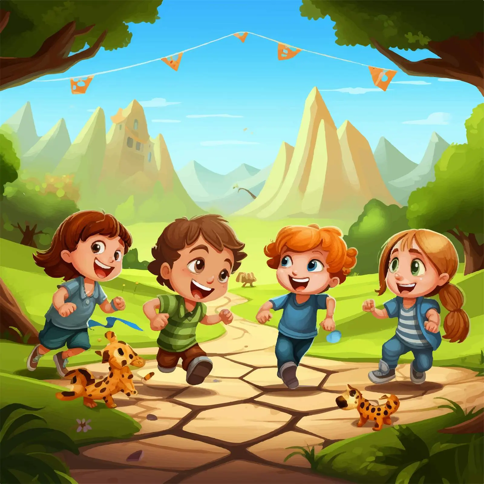 Kids Playing Games in Beautiful Nature — free download from Dotvec