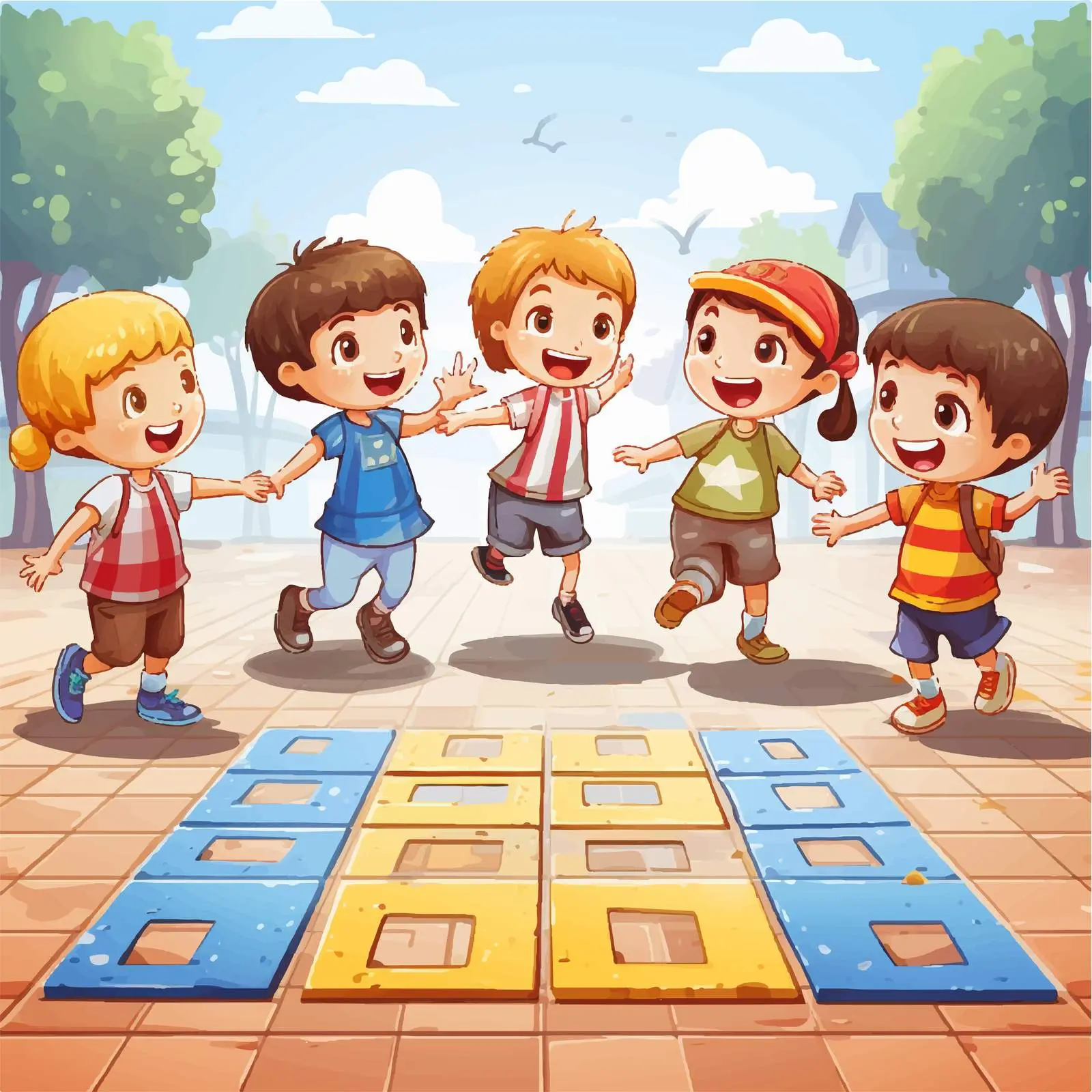Kids Playing Hopscotch in Playground Illustration — free download from Dotvec