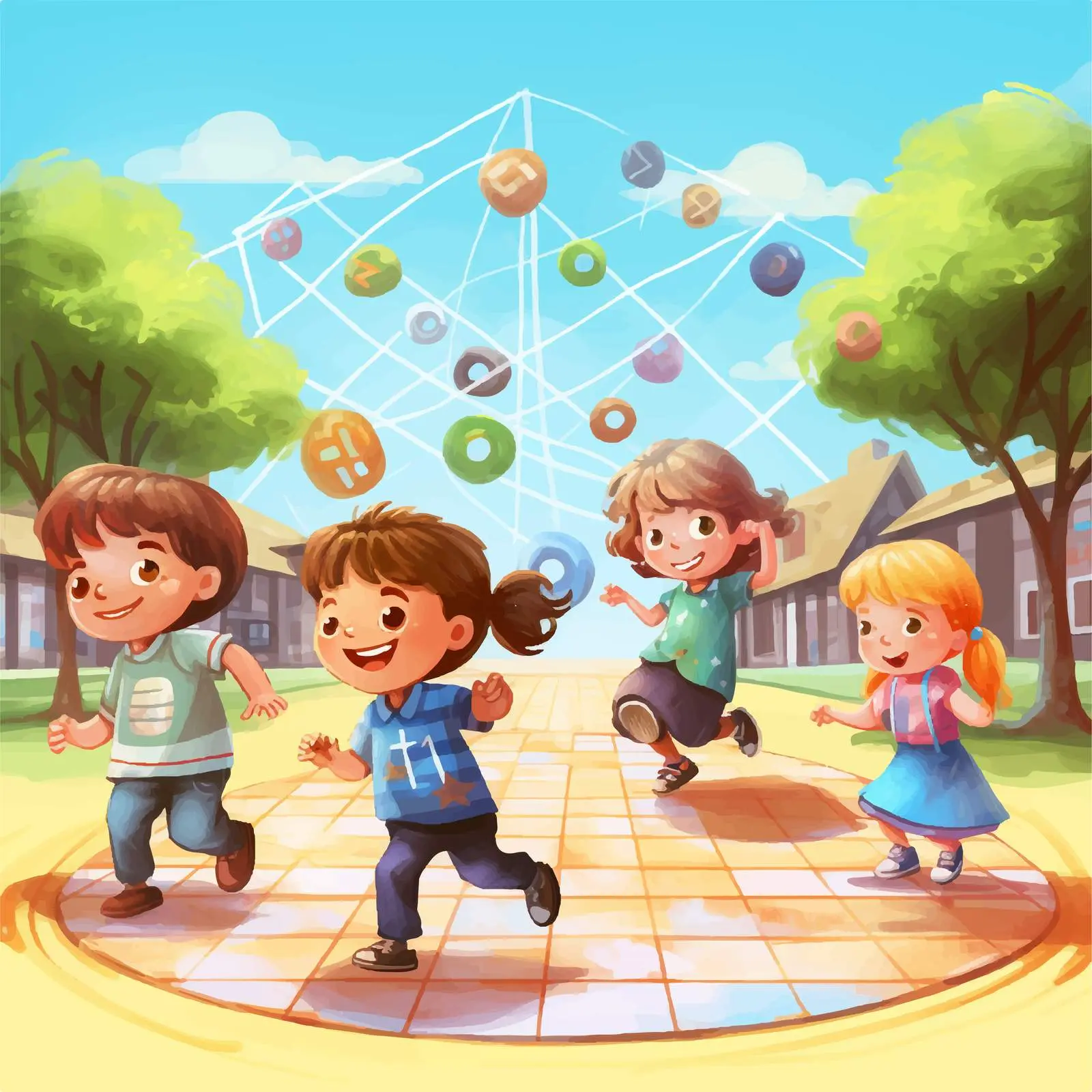 Kids Playing Hopscotch in Playground Illustration — free download from Dotvec