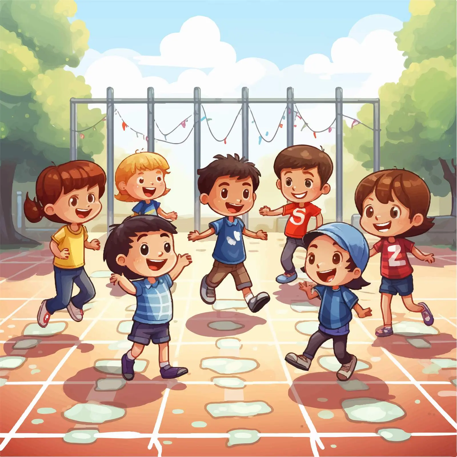 Kids Playing Hopscotch in a Playground Illustration — free download from Dotvec