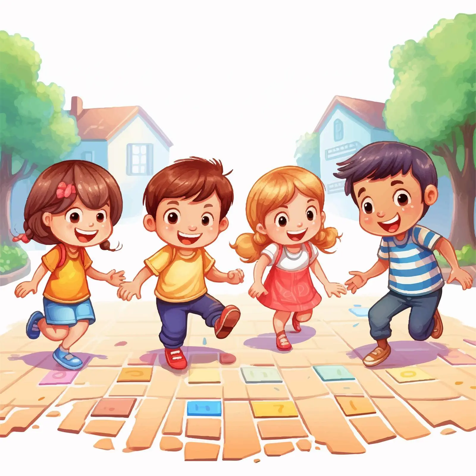 Kids Enjoying Hopscotch in Cartoon Style — free download from Dotvec