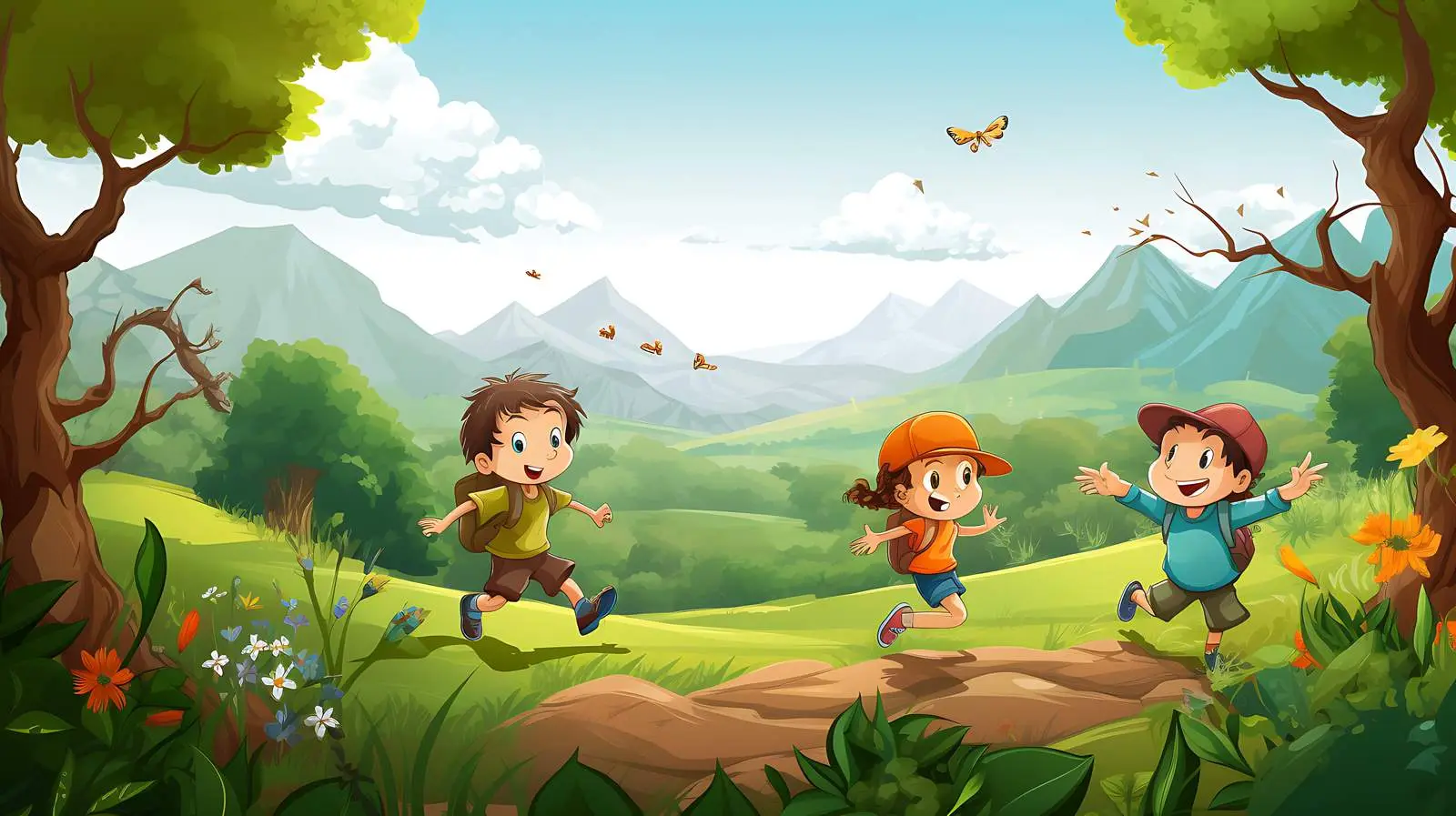 Joyful Kids Nature Play Illustration — free download from Dotvec