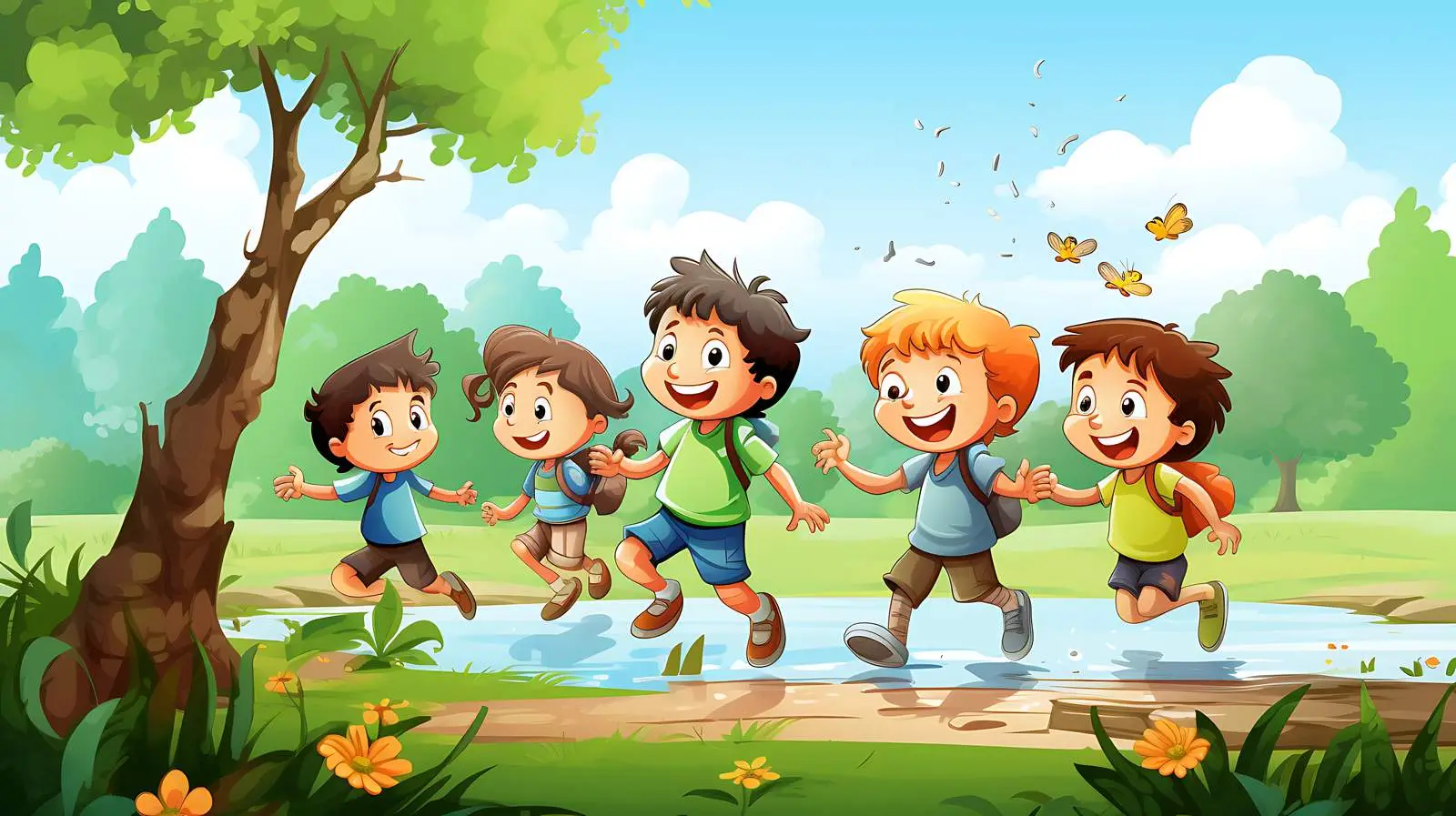 Kids Enjoying Nature - Illustration — free download from Dotvec