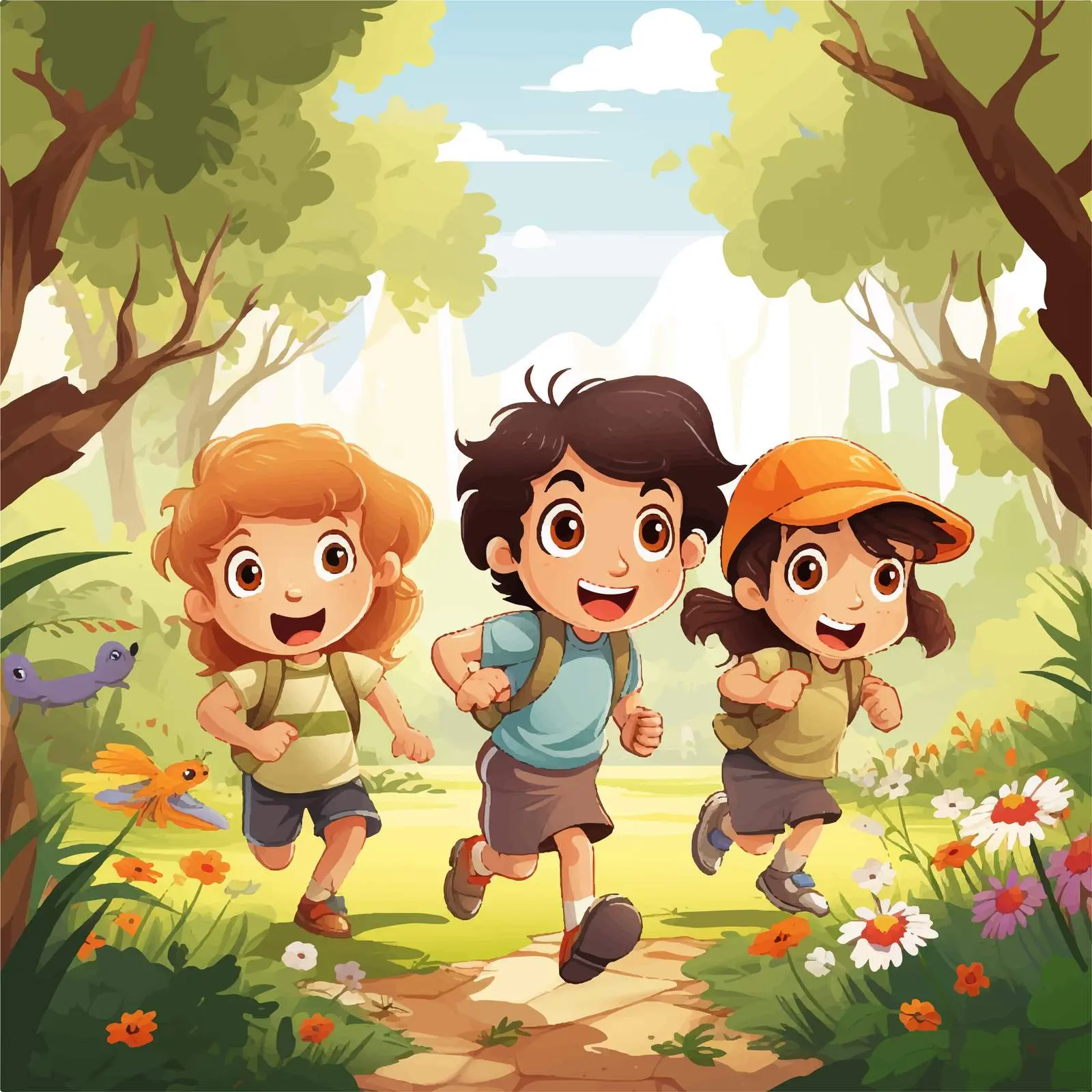 Kids Playing in Beautiful Nature Illustration — free download from Dotvec